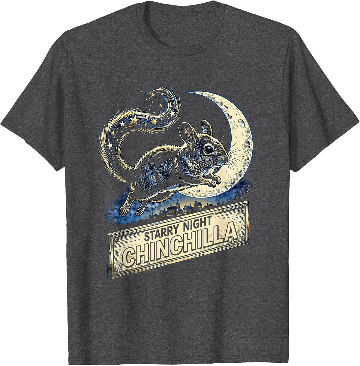 Men's Starry Night Chinchilla Comic Book Art Animal Lover Gift T-Shirt - Dark Heather Grey