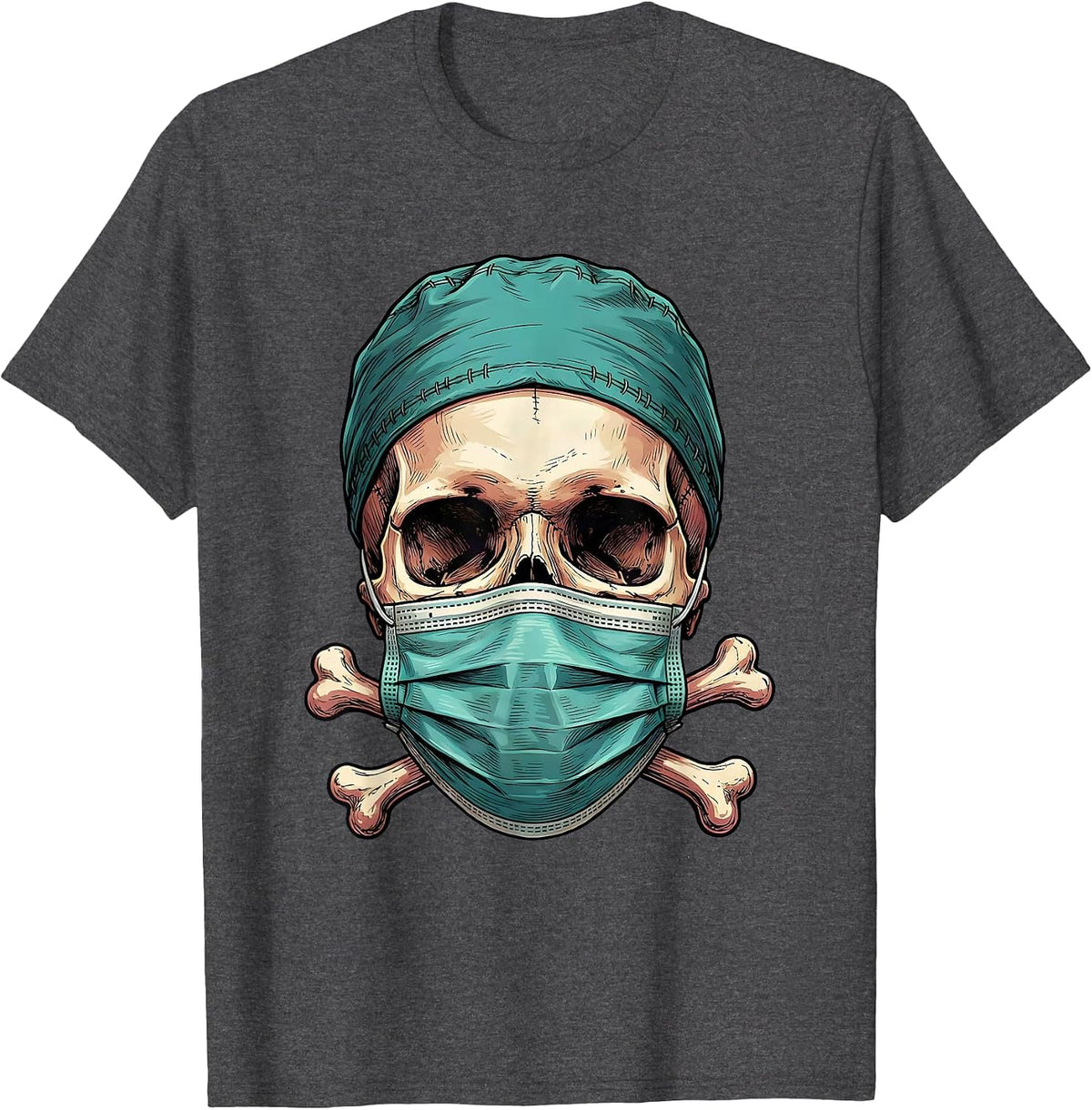 Skull Surgeon Scrub Cap Surgical Mask Design T-Shirt - Dark Heather Grey