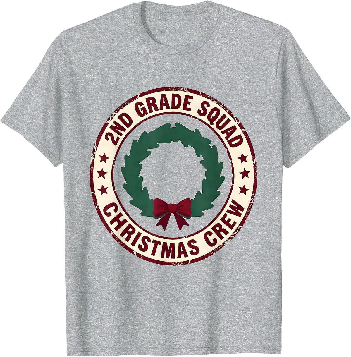Men's 2nd Grade Squad Christmas Crew Teacher Holiday Squad Emblem T-Shirt - Heather Grey