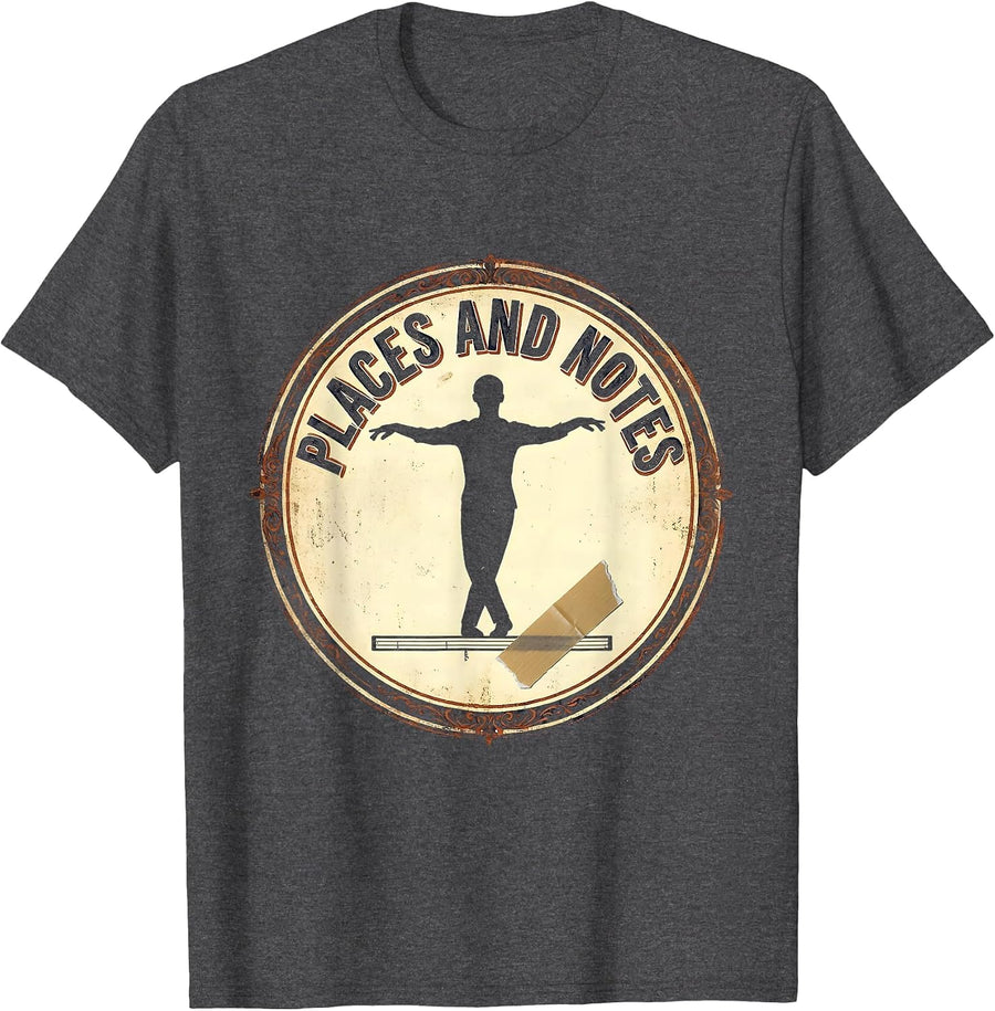 Men's Places And Notes Vintage Theatre Kid Drama Student Humor T-Shirt - Dark Heather Grey