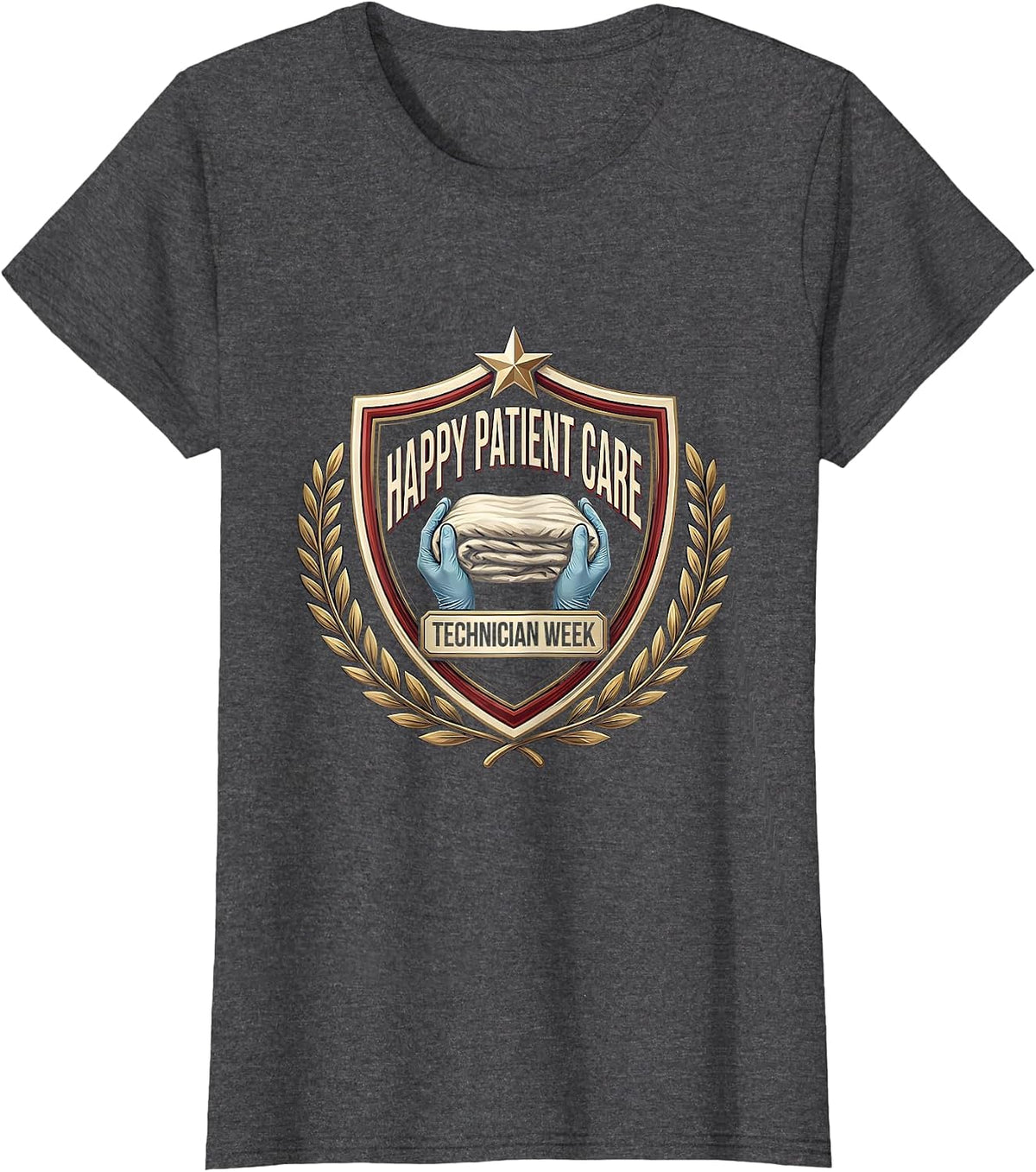 Women's Happy Patient Care Technician Week Appreciation Emblem T-Shirt - Dark Heather Grey