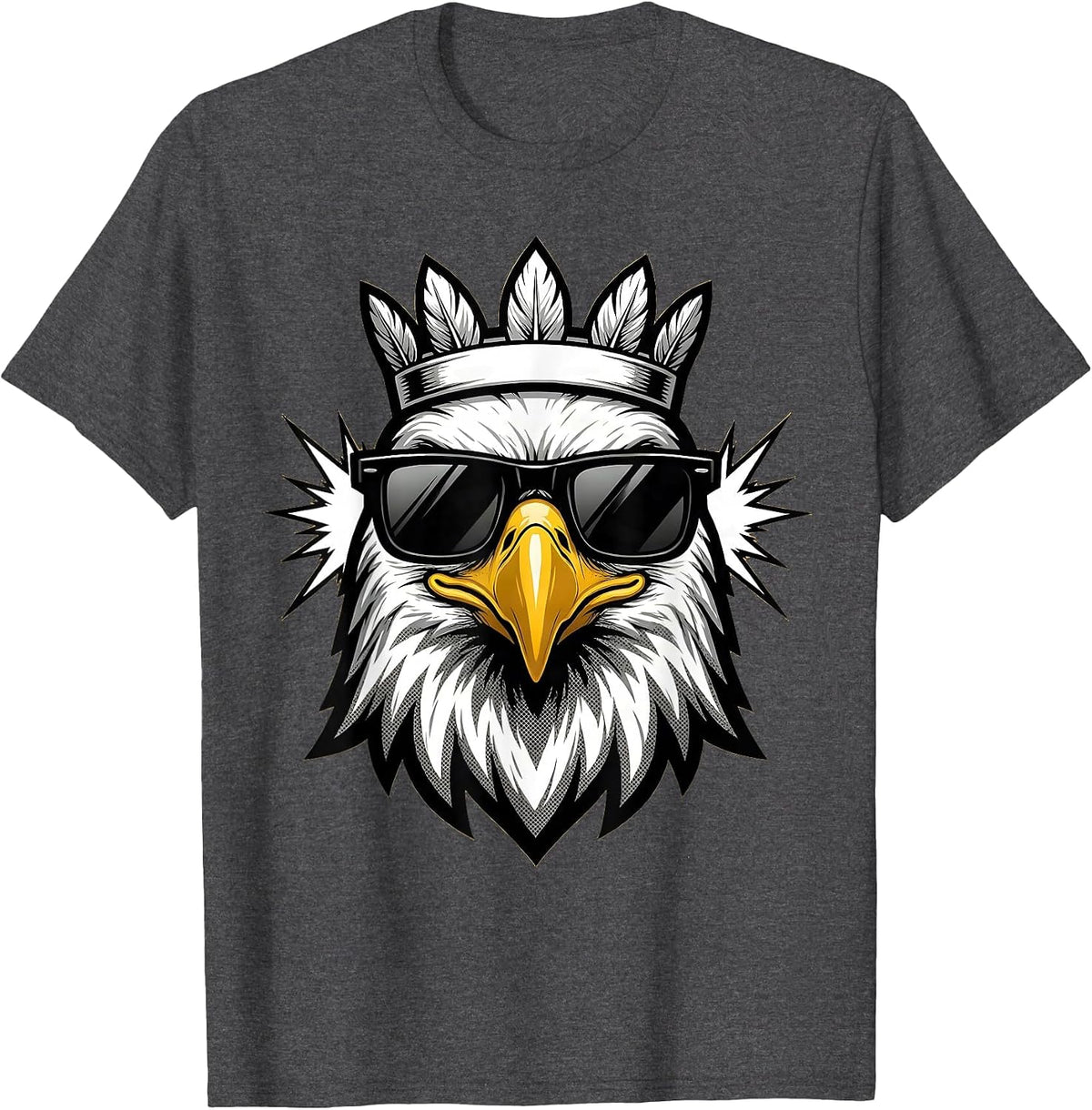 Men's Bald Eagle Comic Sunglasses Eagle Fan Novelty T-Shirt - Dark Heather Grey