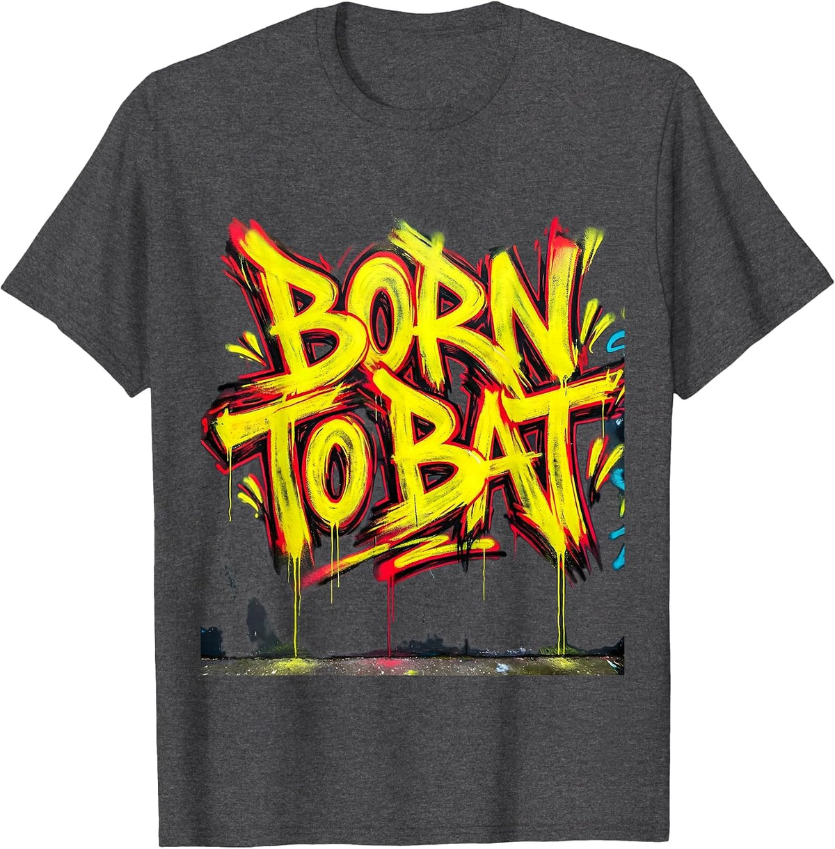 Born to Bat Cricket Life Graphic Design T-Shirt - Dark Heather Grey