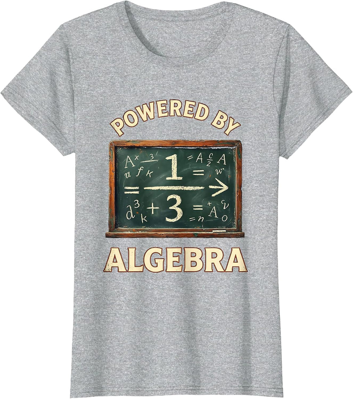 Powered By Algebra Vintage Math Design T-Shirt - Heather Grey