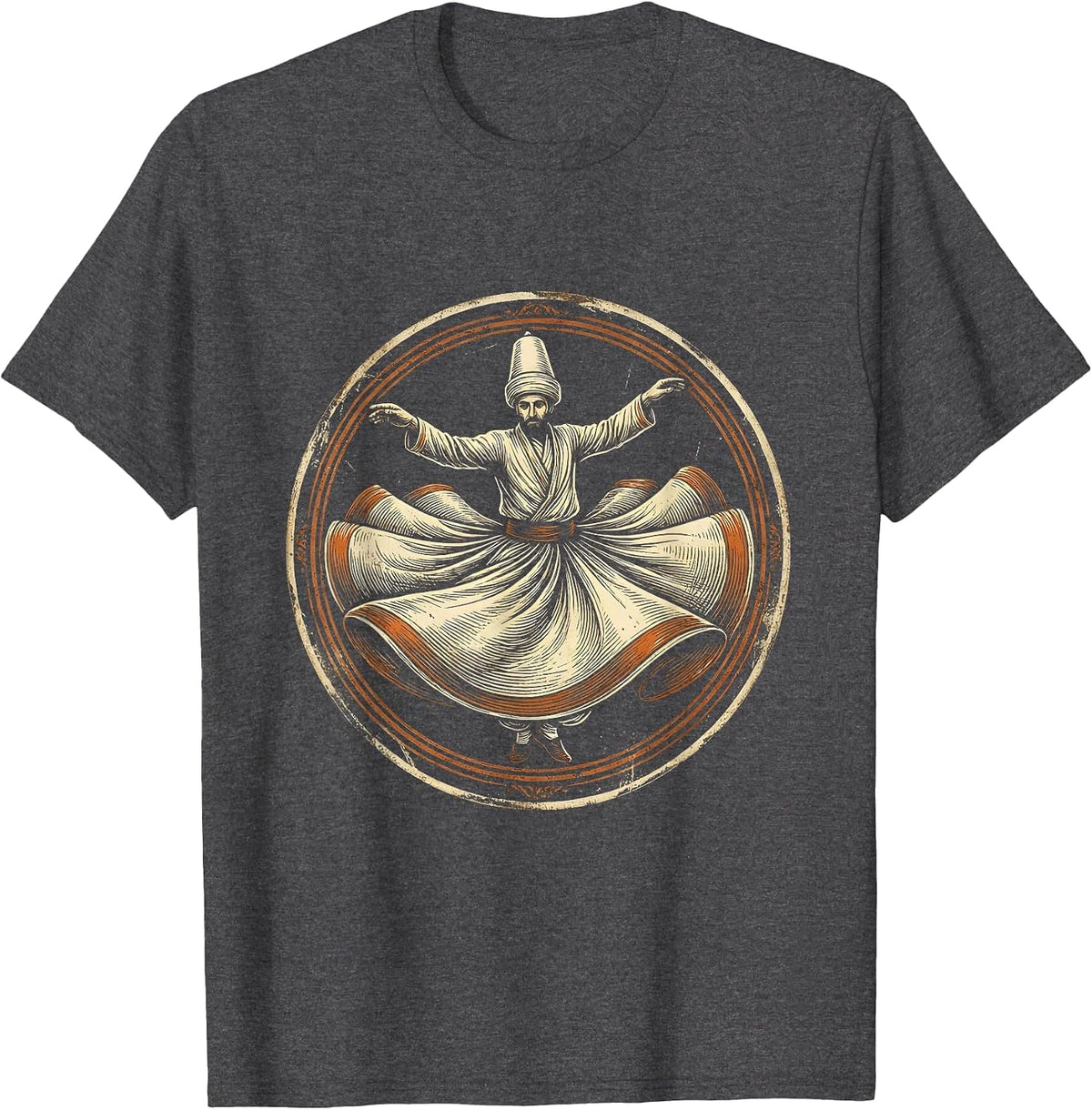 Sufi Dervish Whirling Spiritual Mystic Art T-Shirt - Dark Heather Grey