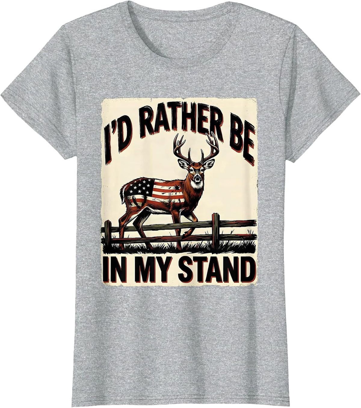 I'd Rather Be In My Stand Funny Hunting Dad Deer Hunter T-Shirt - Heather Grey