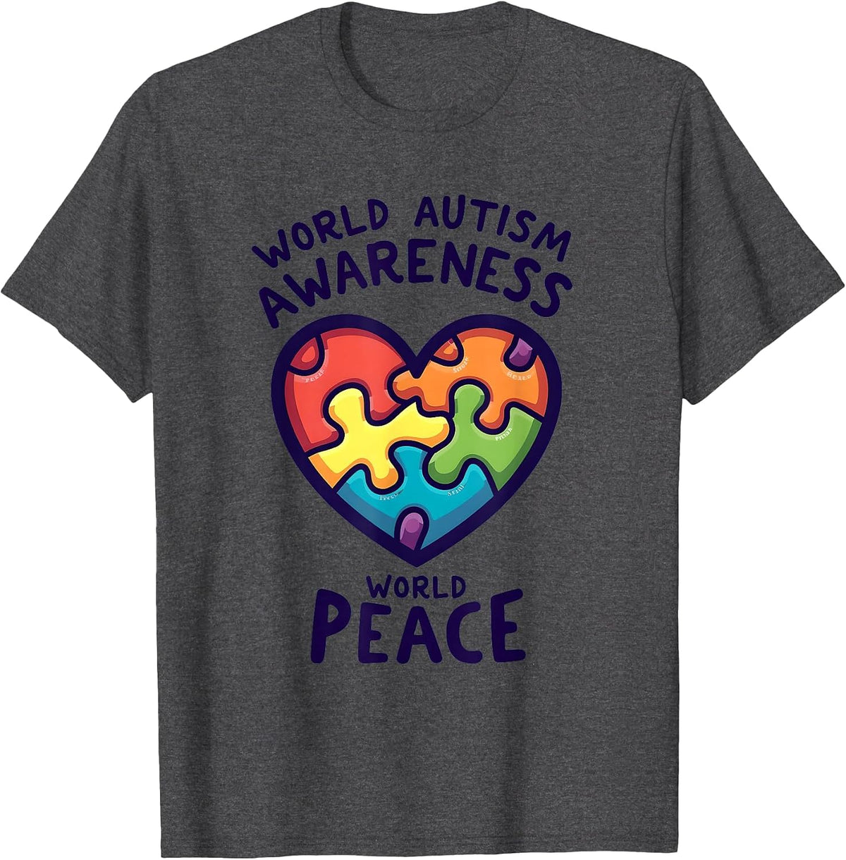 Autism Awareness World Peace Design T-Shirt - Dark Heather Grey