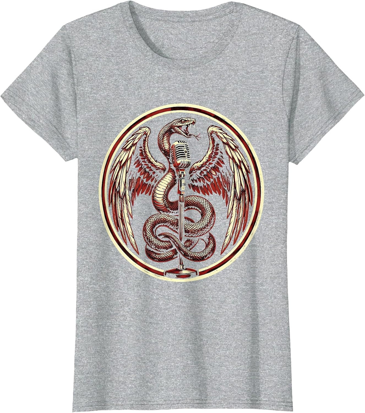 Women's Winged Serpent Microphone Rock Band Graphic T-Shirt - Heather Grey