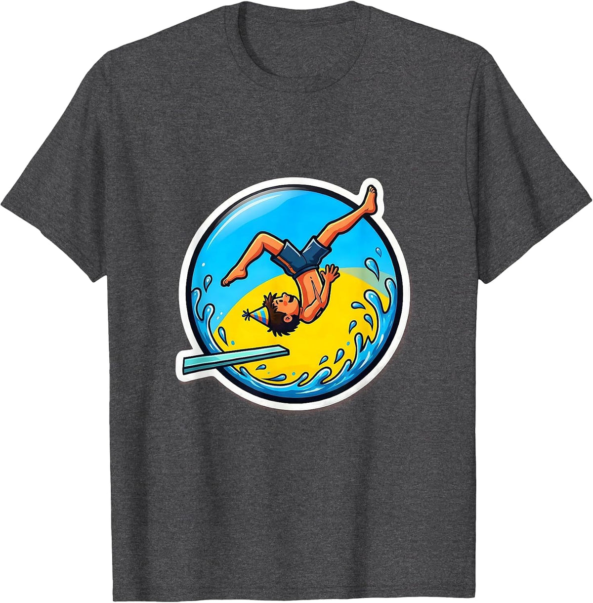 Birthday Boy Diving Board Backflip Illustration T-Shirt - Dark Heather Grey