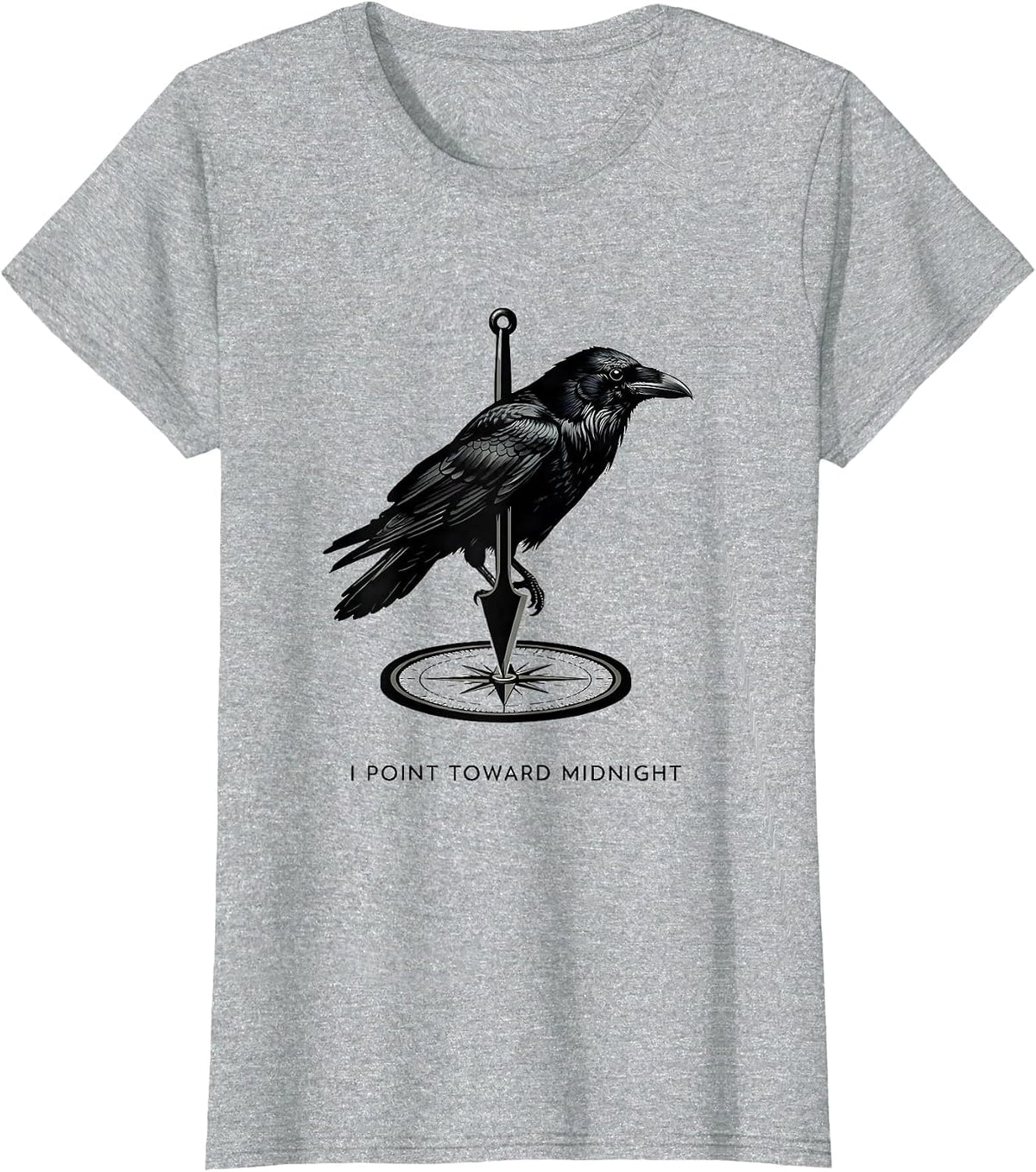 I Point Toward Midnight Gothic Edgar Allan Poe Raven T-Shirt - Heather Grey