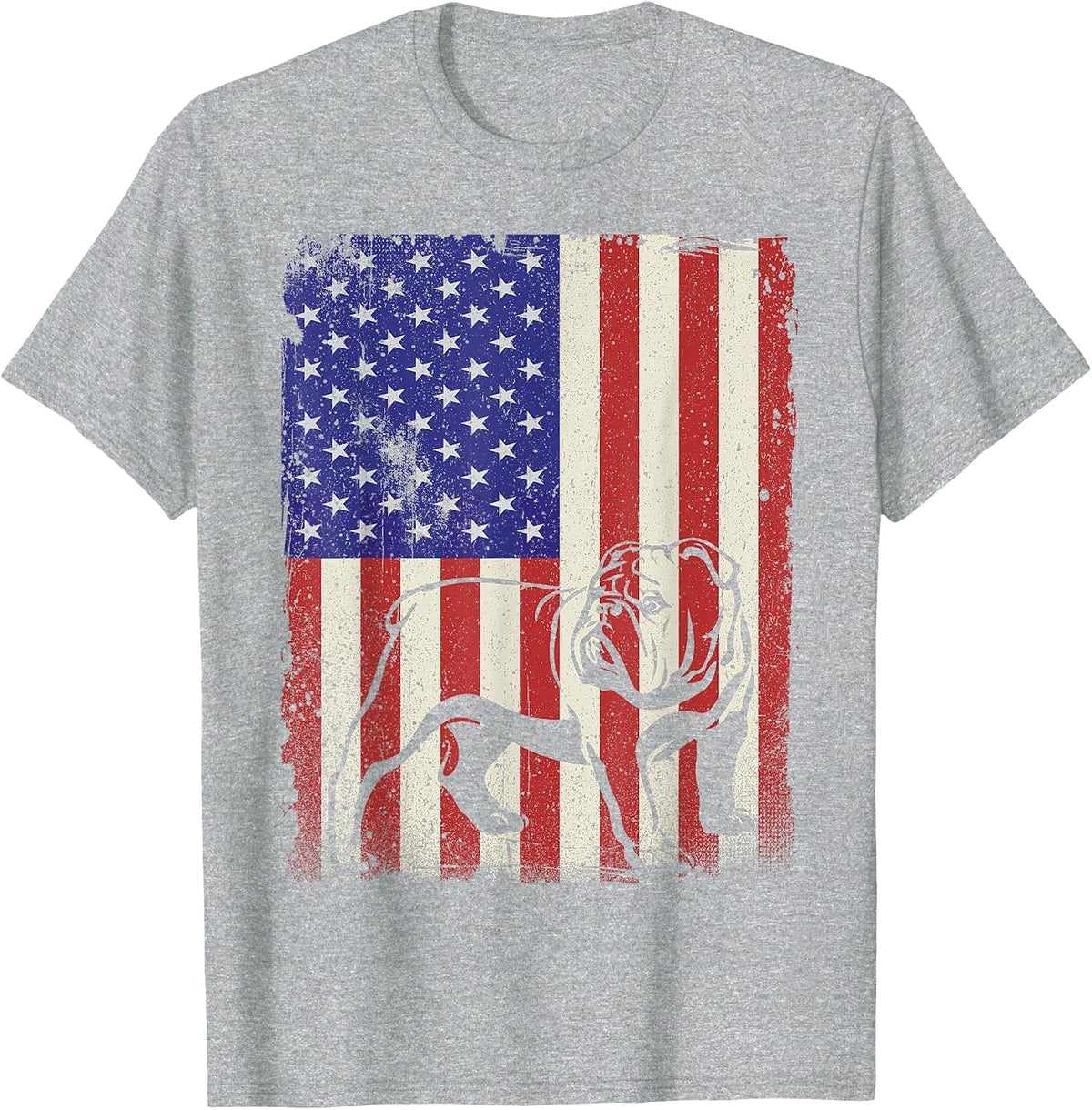 American Flag Best English Bulldog Dad Ever Tee Dog Dad T-Shirt - Heather Grey