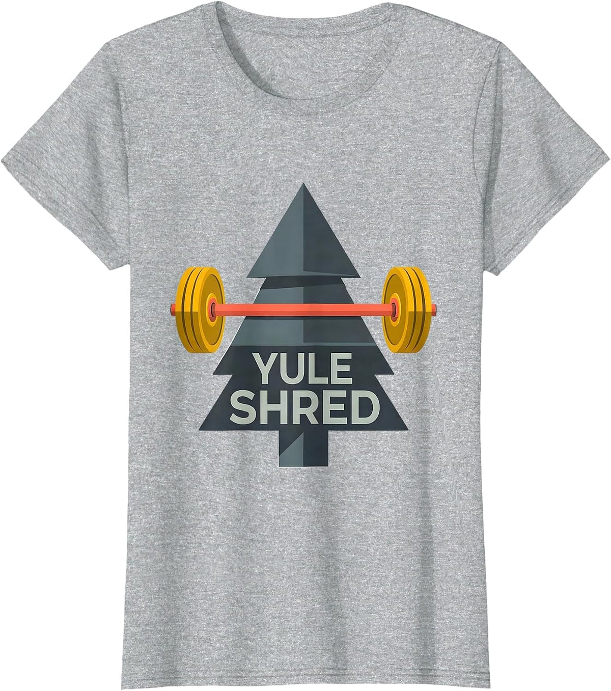 Yule Shred Flat Vector Funny Gym Weightlifting Christmas T-Shirt - Heather Grey
