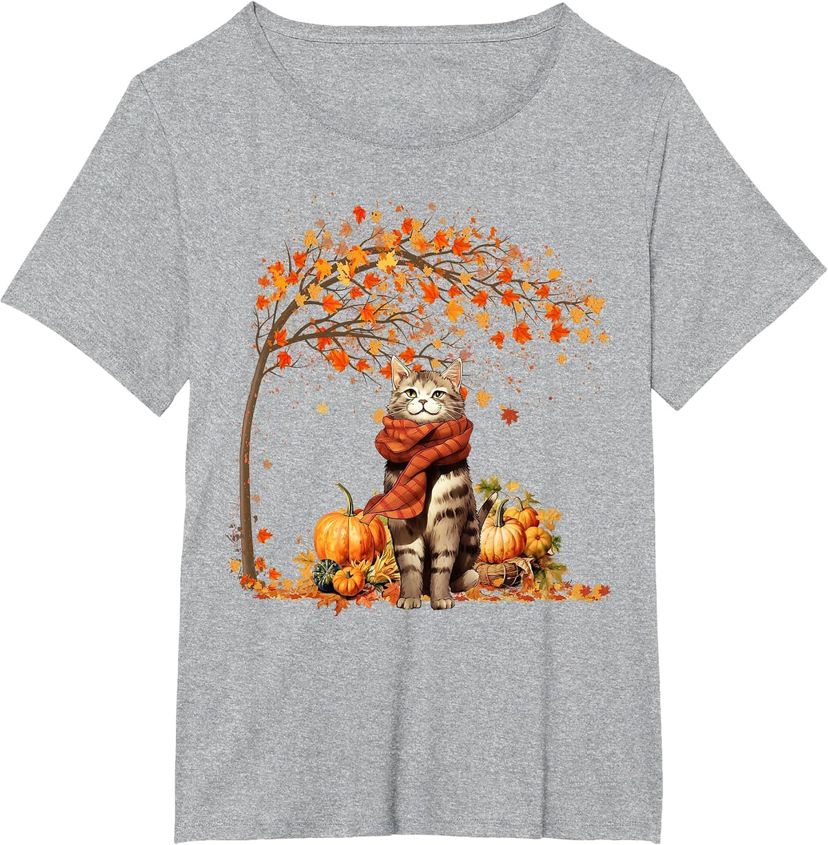 Cat Leaf Fall Hello Autumn Cat Kitten Lover Thanksgiving T-Shirt - Heather Grey