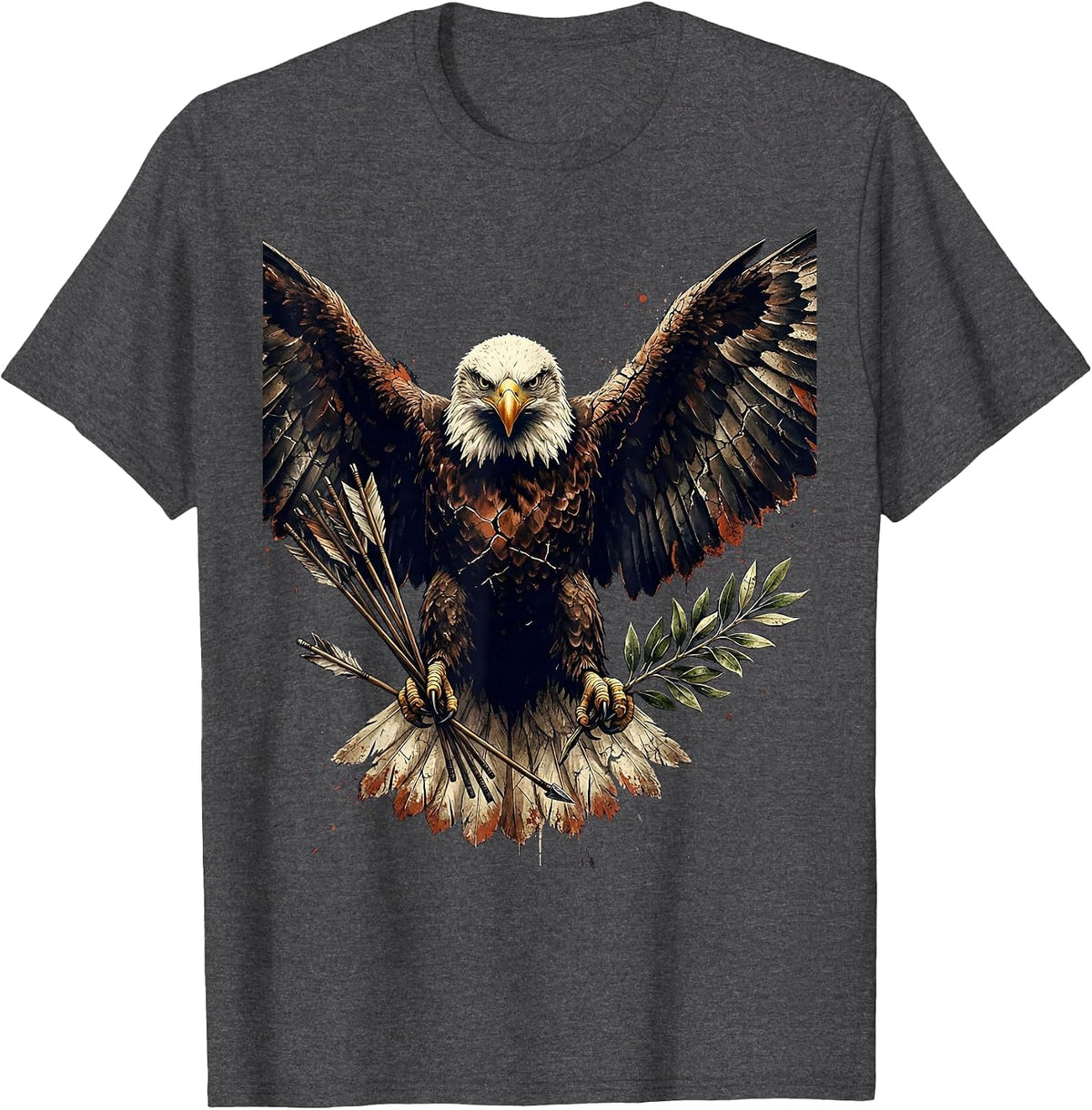 Bald Eagle Olive Branch and Arrows Patriotic Design T-Shirt - Dark Heather Grey