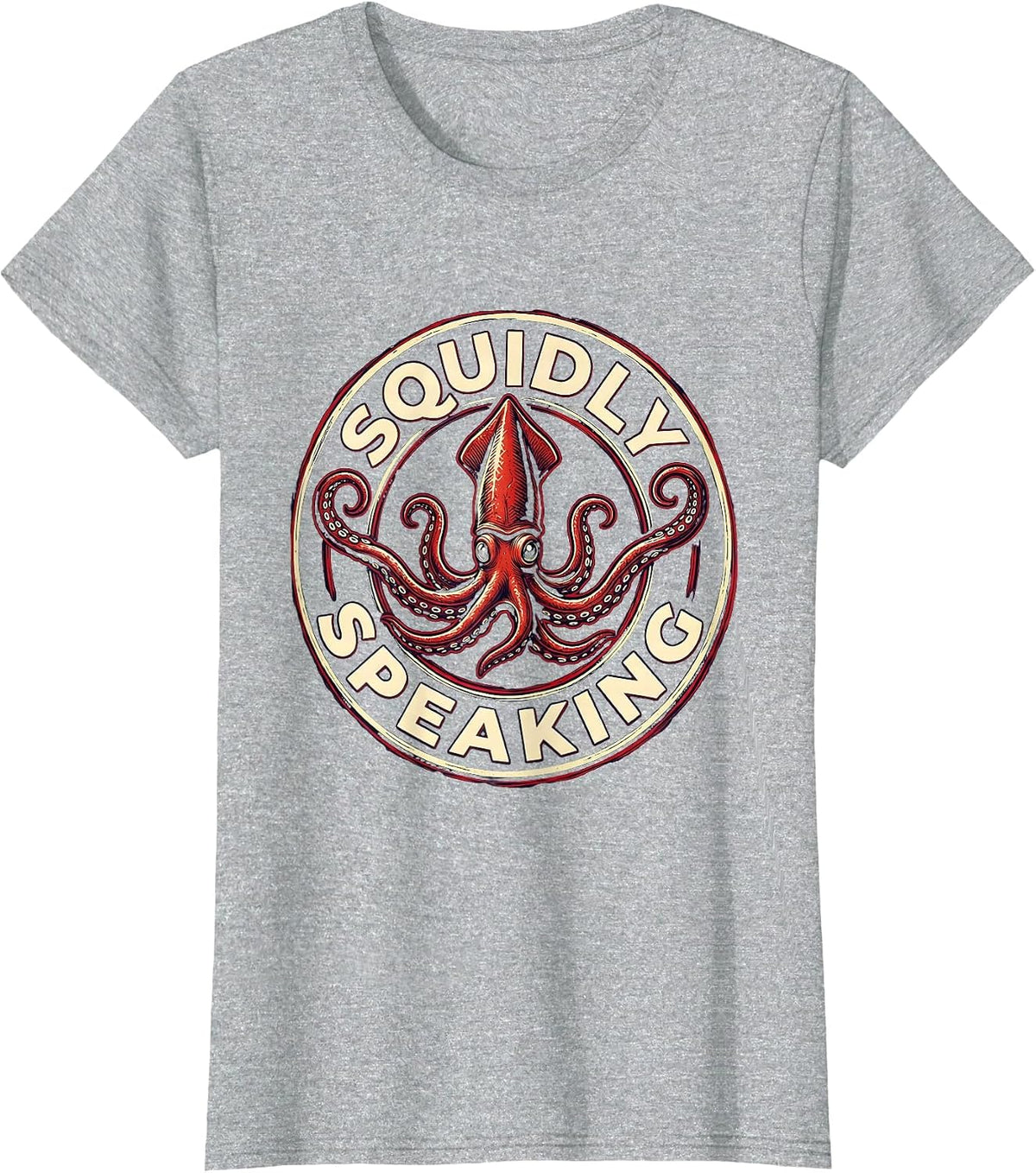 Squidly Speaking Playful Octopus Lover Emblem Marine Biology T-Shirt - Heather Grey