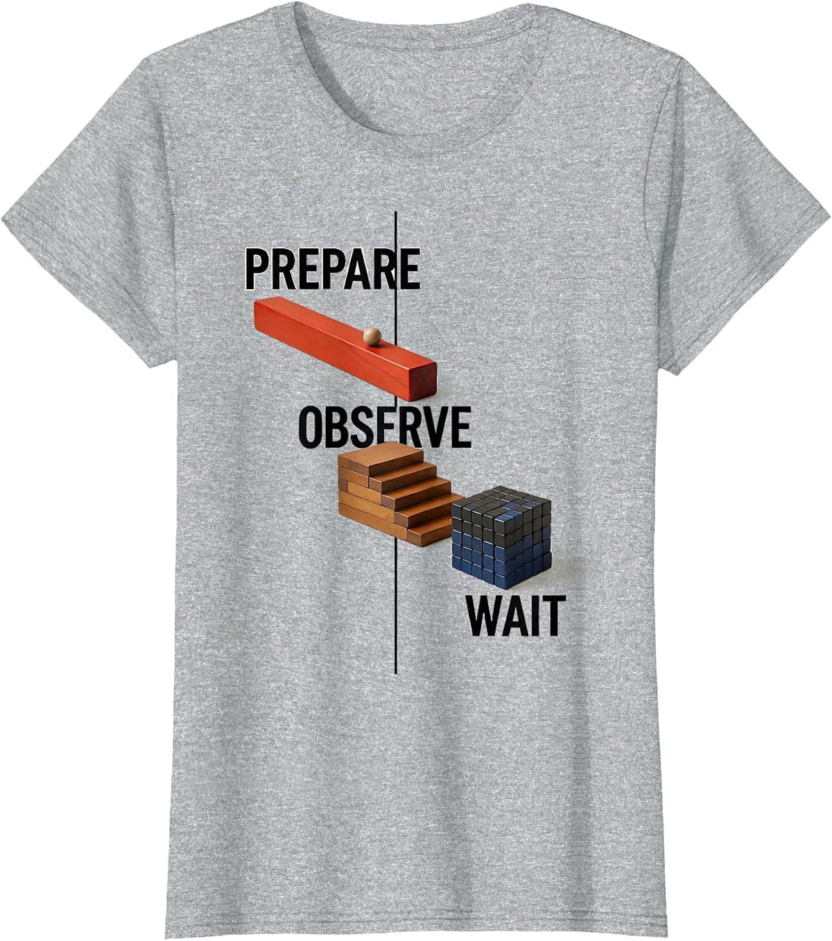 Women's Prepare Observe Wait Geometric Montessori Teacher Philosophy T-Shirt - Heather Grey