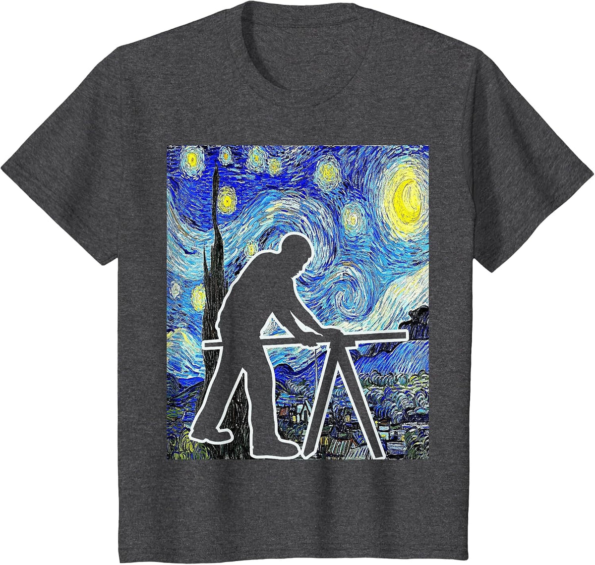 Carpenter Starry Night Carpentry Painting Woodworker T-Shirt - Dark Heather Grey
