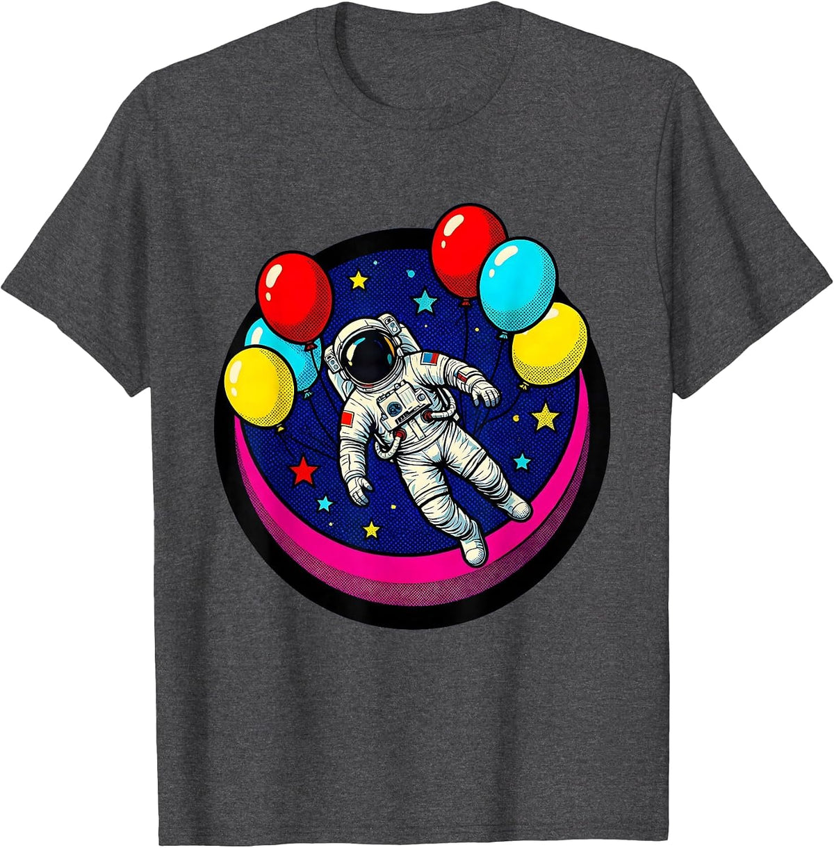 Men's 21st Birthday Astronaut Space Balloon Illustration T-Shirt - Dark Heather Grey