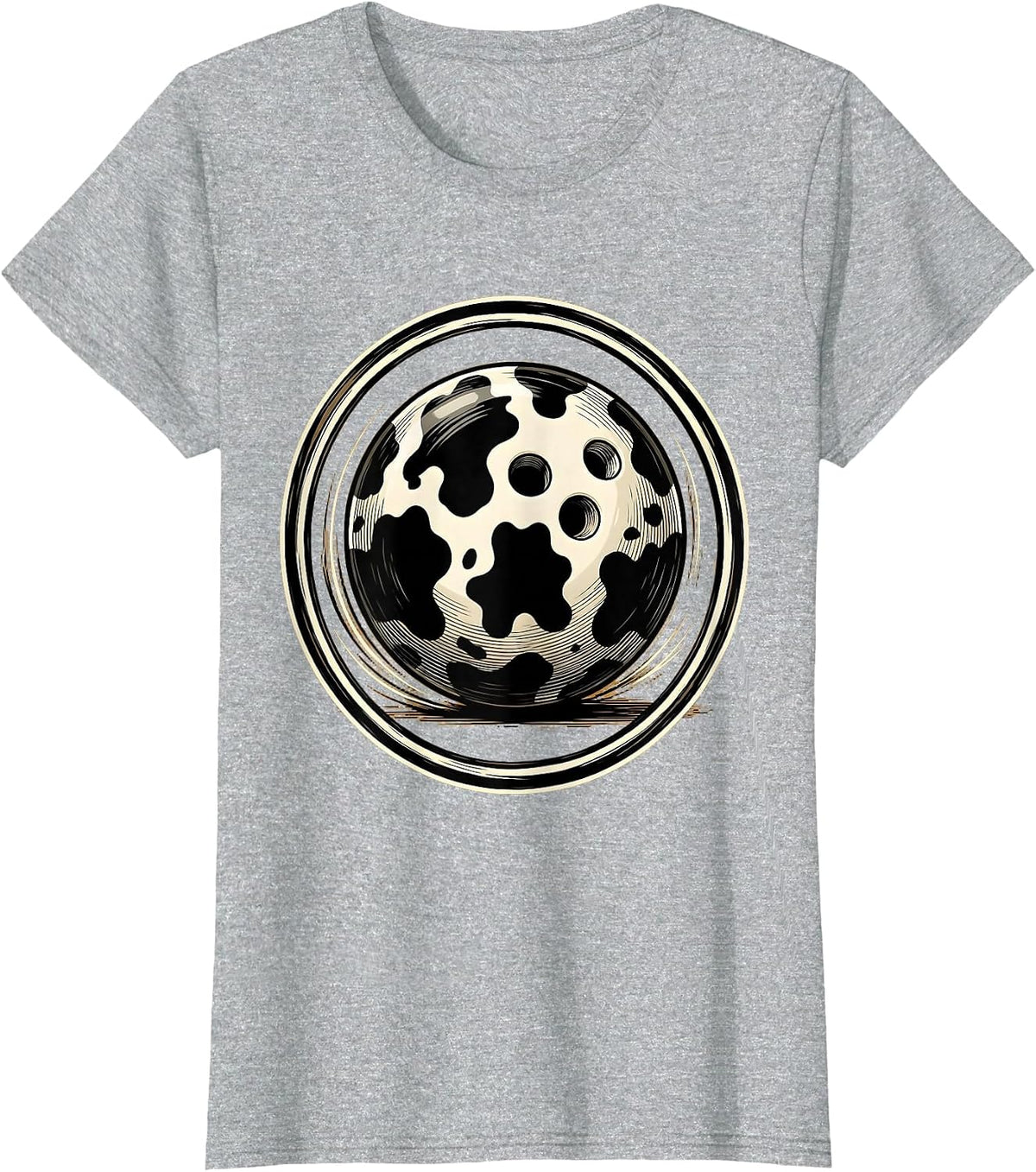 Cow Print Bowling Ball Mid-Roll Graphic Tee T-Shirt - Heather Grey