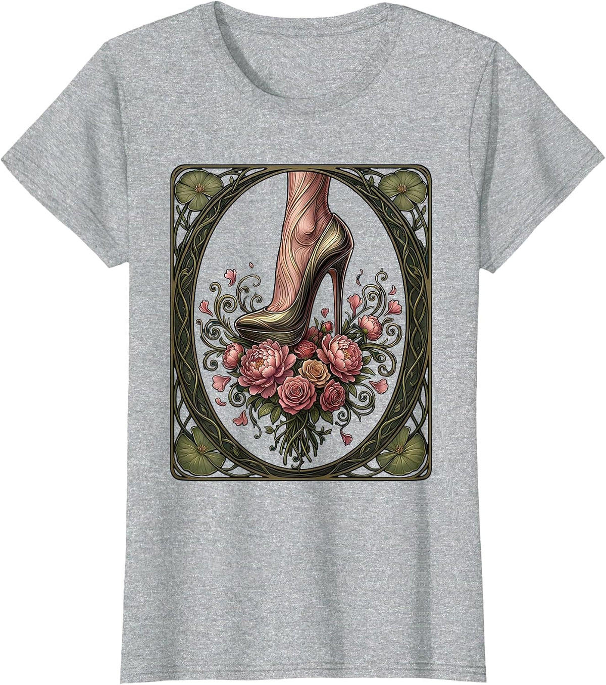 Stiletto Heel Crushing Bouquet Gigi Graphic T-Shirt - Heather Grey