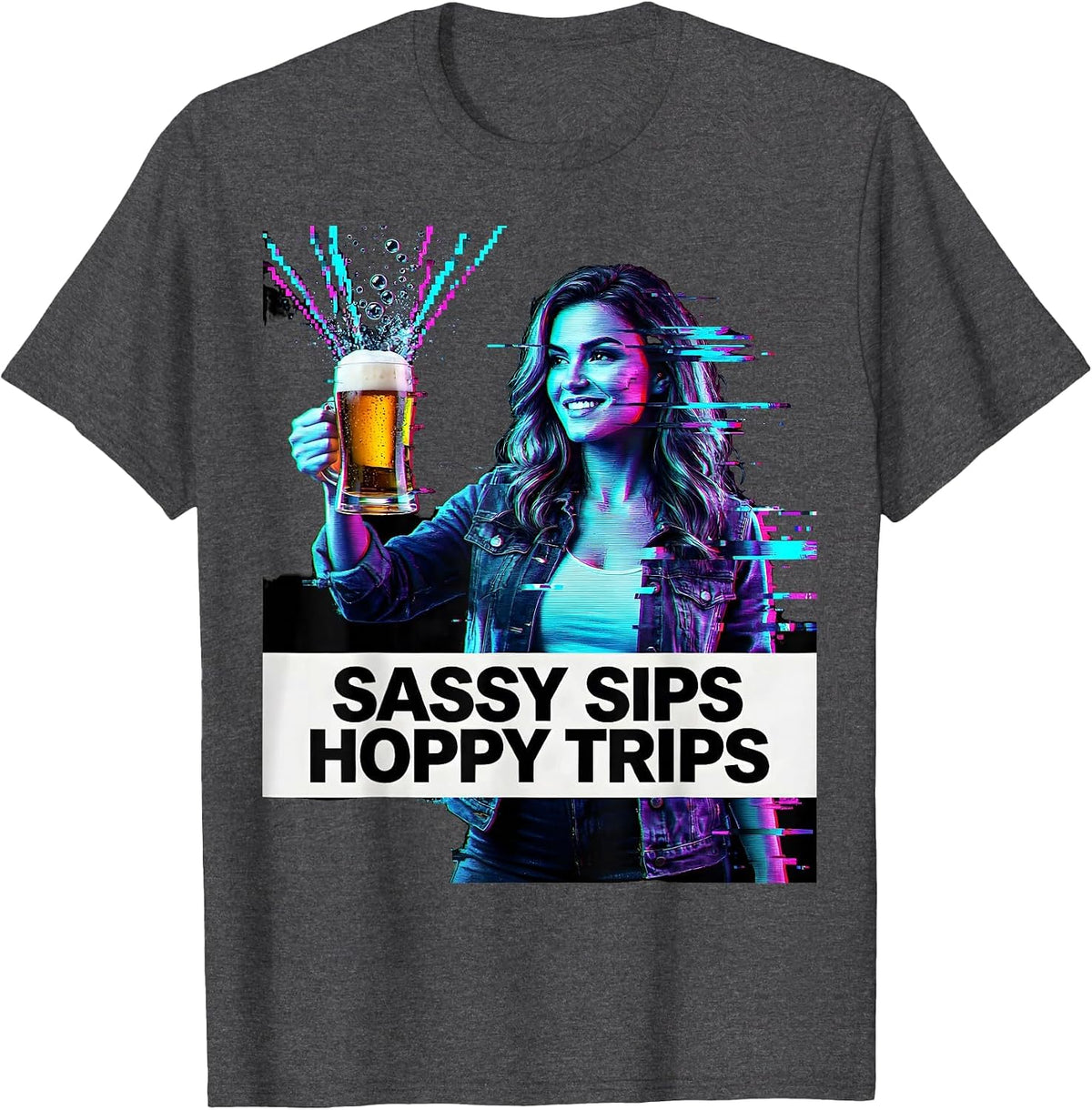 Sassy Sips Hoppy Trips Beer Lover Design T-Shirt - Dark Heather Grey