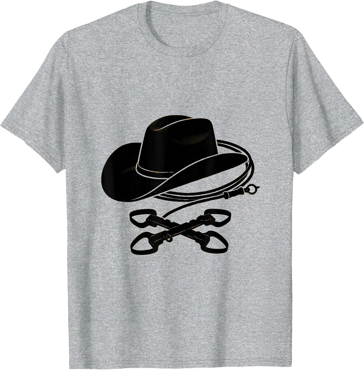 Men's Rodeo Cowboy Hat Spurs and Rope Illustration T-Shirt - Heather Grey