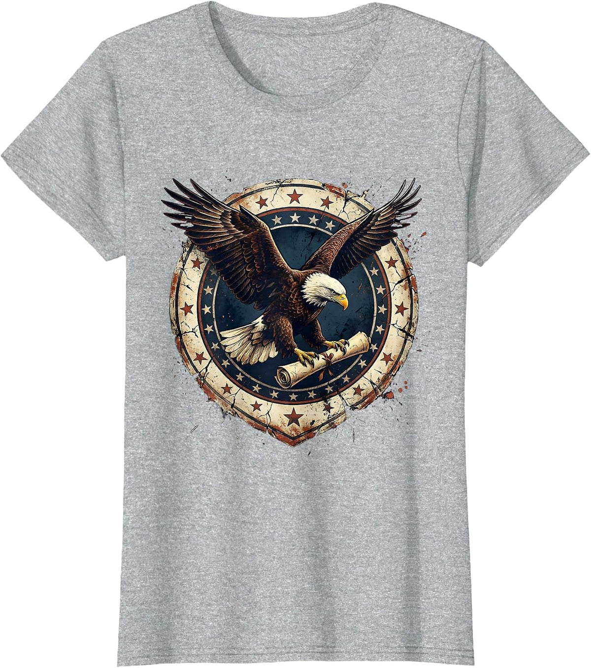 Women's Bald Eagle Landing on Constitution Scroll T-Shirt - Heather Grey