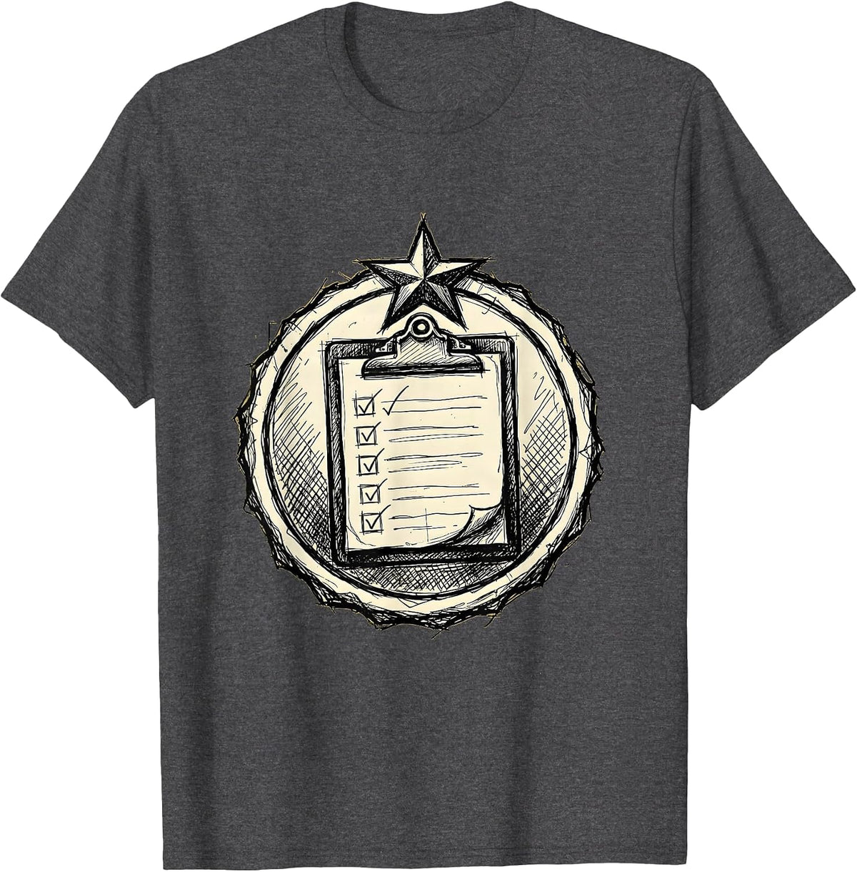 Paraprofessional Clipboard Checklist Gold Star Design T-Shirt - Dark Heather Grey