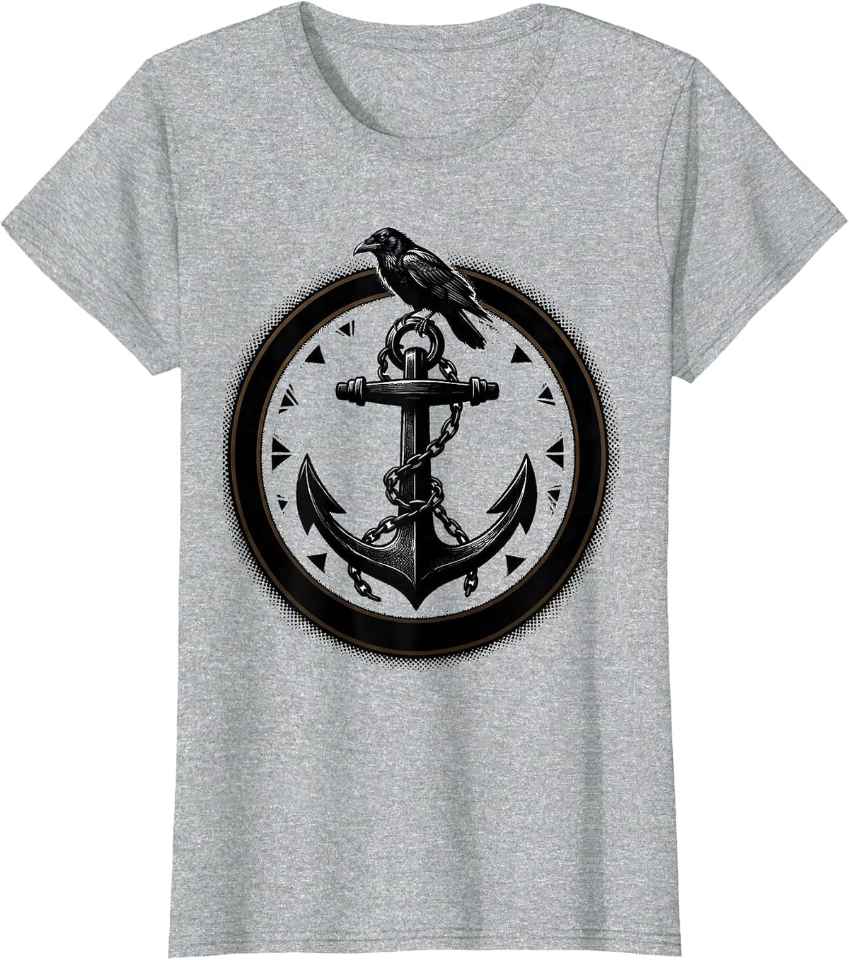 Women's Crow Perched on Anchor Nautical Bird Illustration T-Shirt - Heather Grey