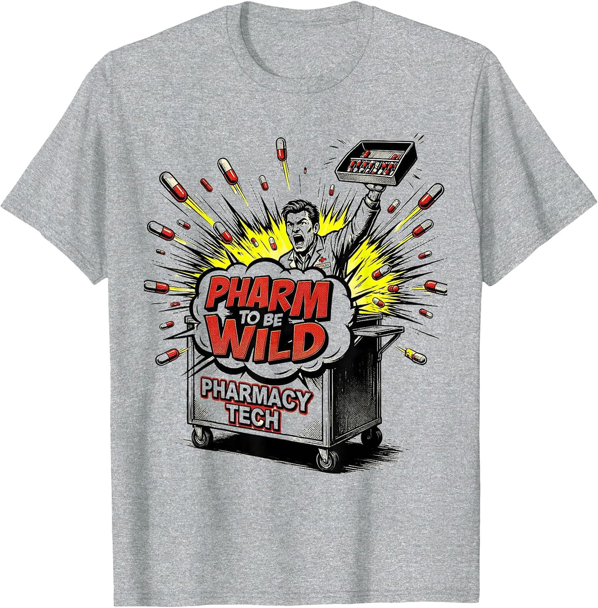 Men's Pharm To Be Wild Pharmacy Tech Comic Book Pun T-Shirt - Heather Grey