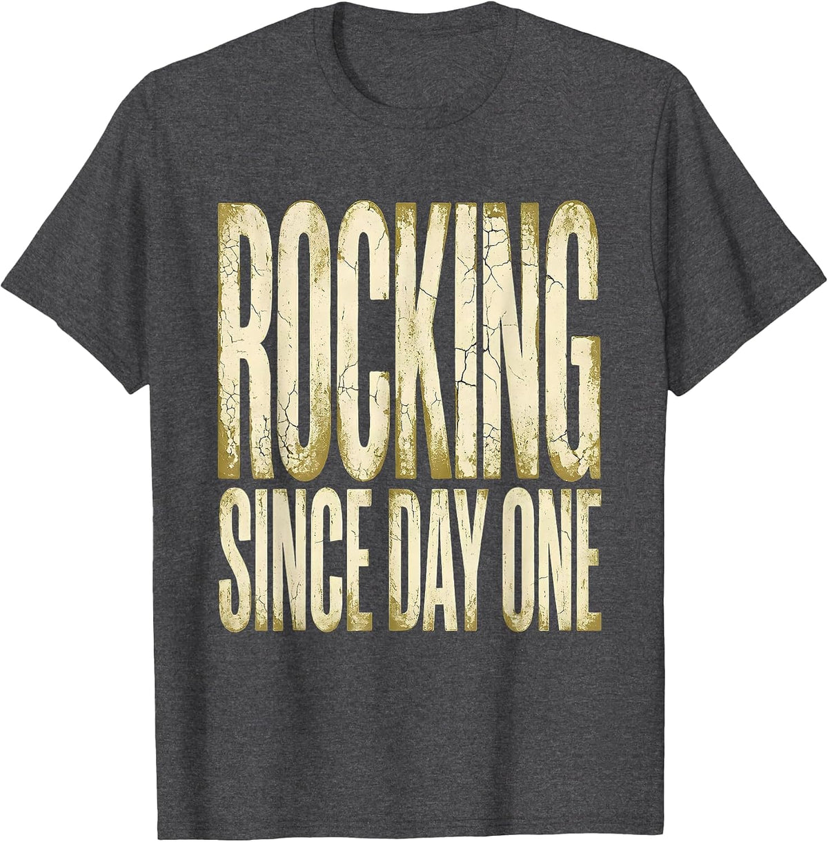 Rocking Since Day One Bold Rock Music Design T-Shirt - Dark Heather Grey