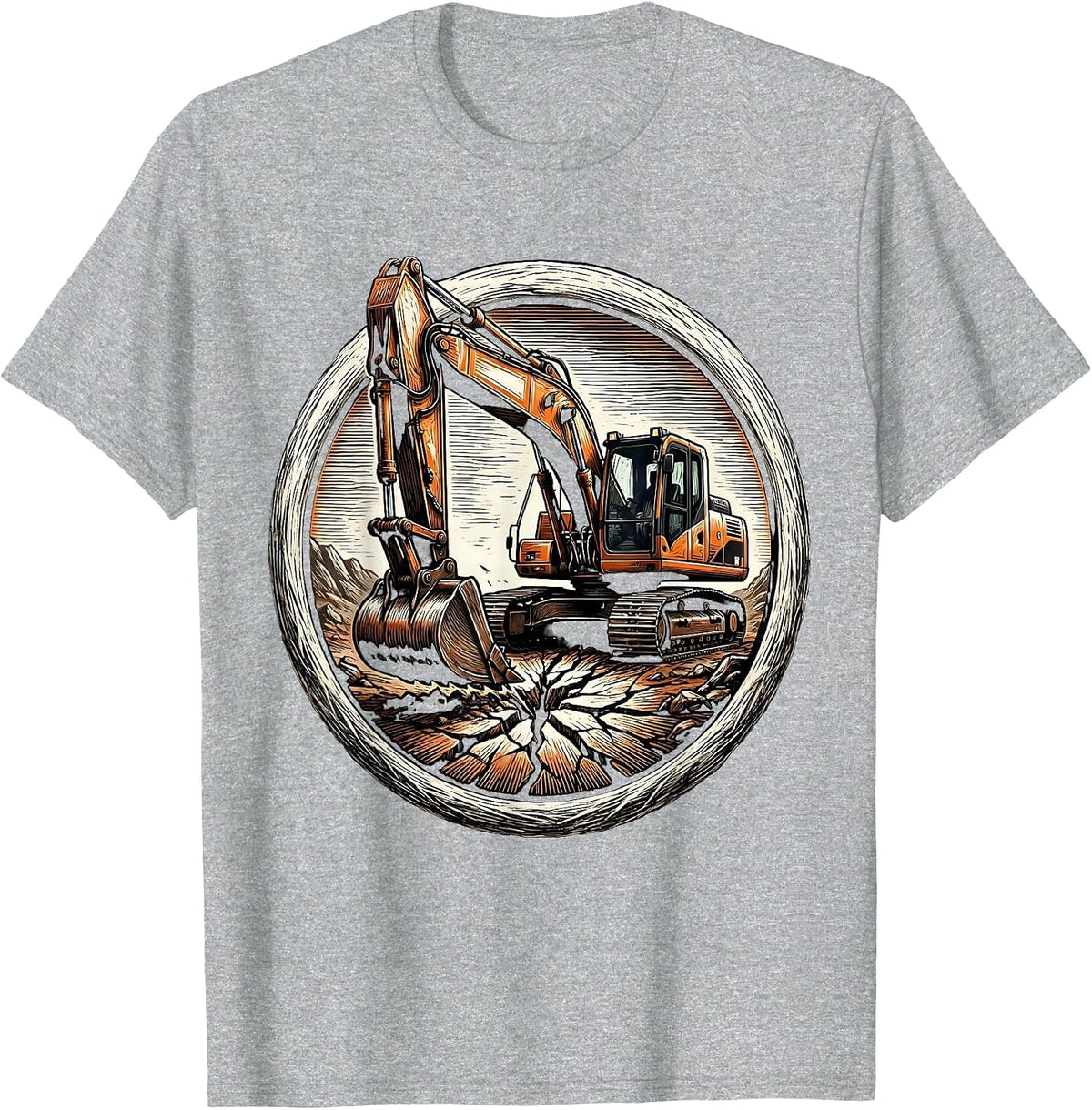 Men's Excavator Digging Cracked Earth Graphic T-Shirt - Heather Grey
