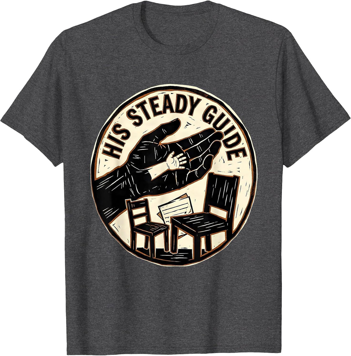 His Steady Guide Linocut Paraprofessional Back To School T-Shirt - Dark Heather Grey