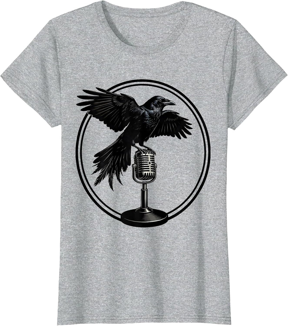 Women's Crow on Microphone Stand Rock Band Graphic T-Shirt - Heather Grey