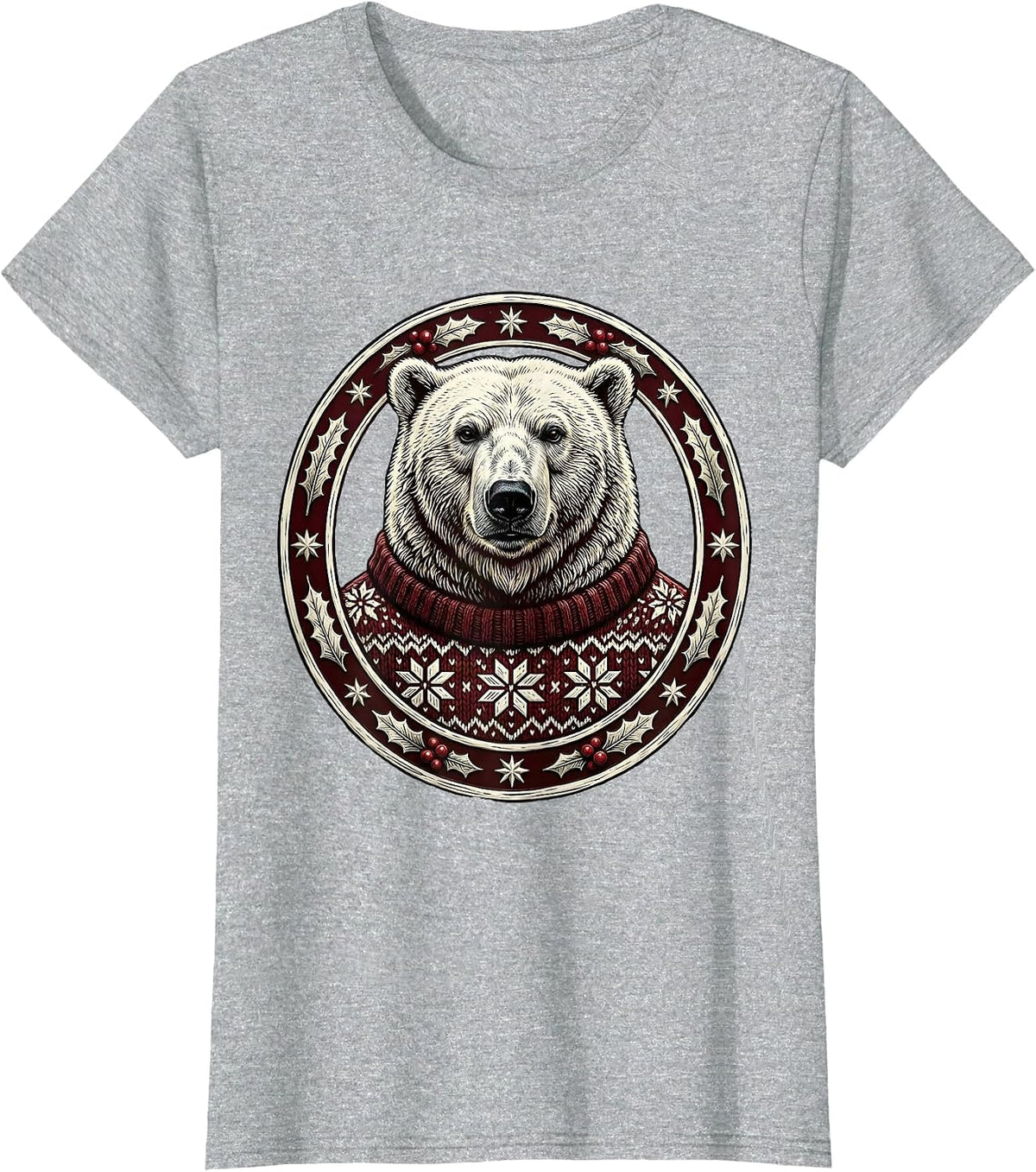 Women's Polar Bear Cozy Christmas Sweater Holiday Design T-Shirt - Heather Grey