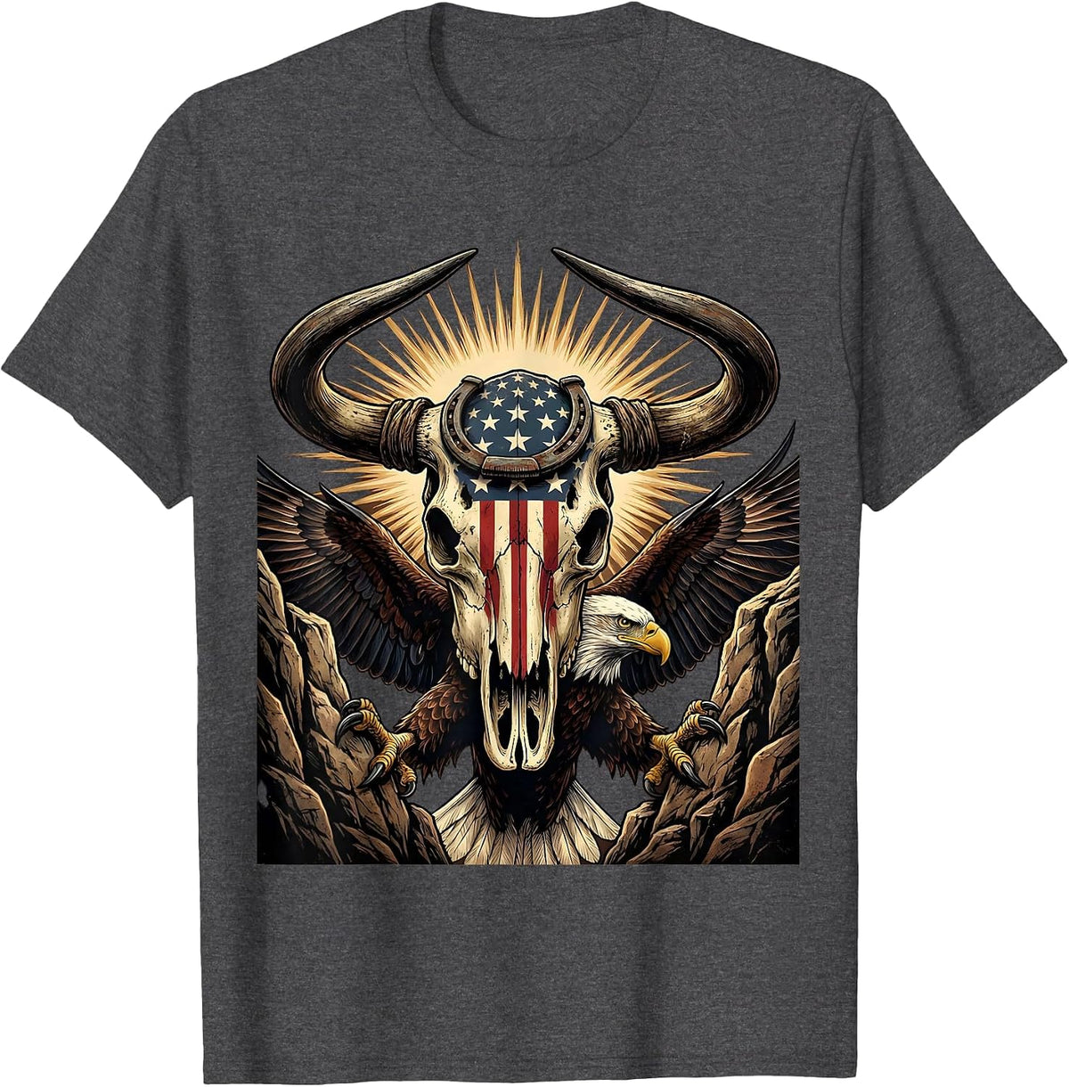 Rock Climber Sunrise Cliff Edge Graphic T-Shirt - Dark Heather Grey