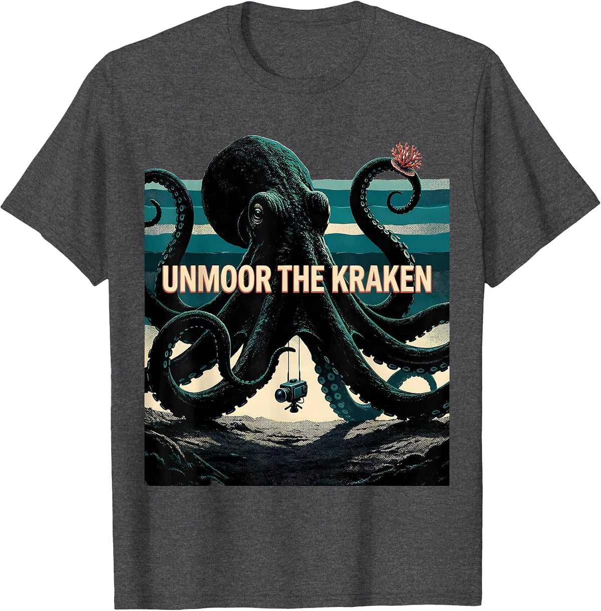 Unmoor The Kraken Vintage Kraken Octopus Marine Biology T-Shirt - Dark Heather Grey