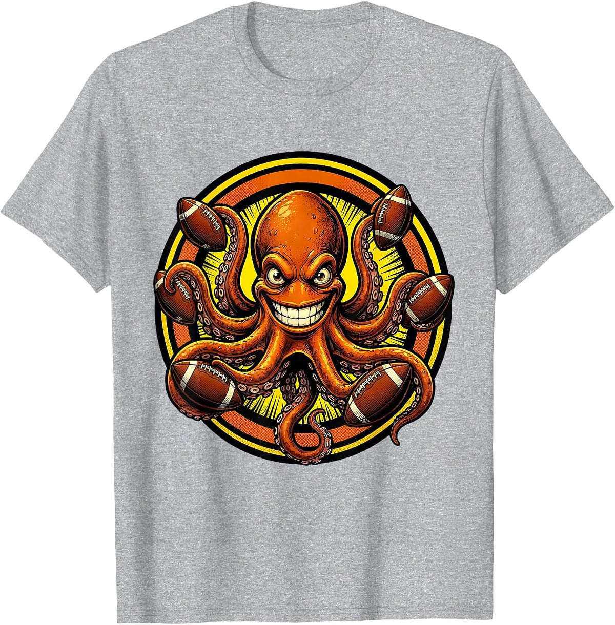 Men's Octopus Football Juggler Graphic Tee T-Shirt - Heather Grey