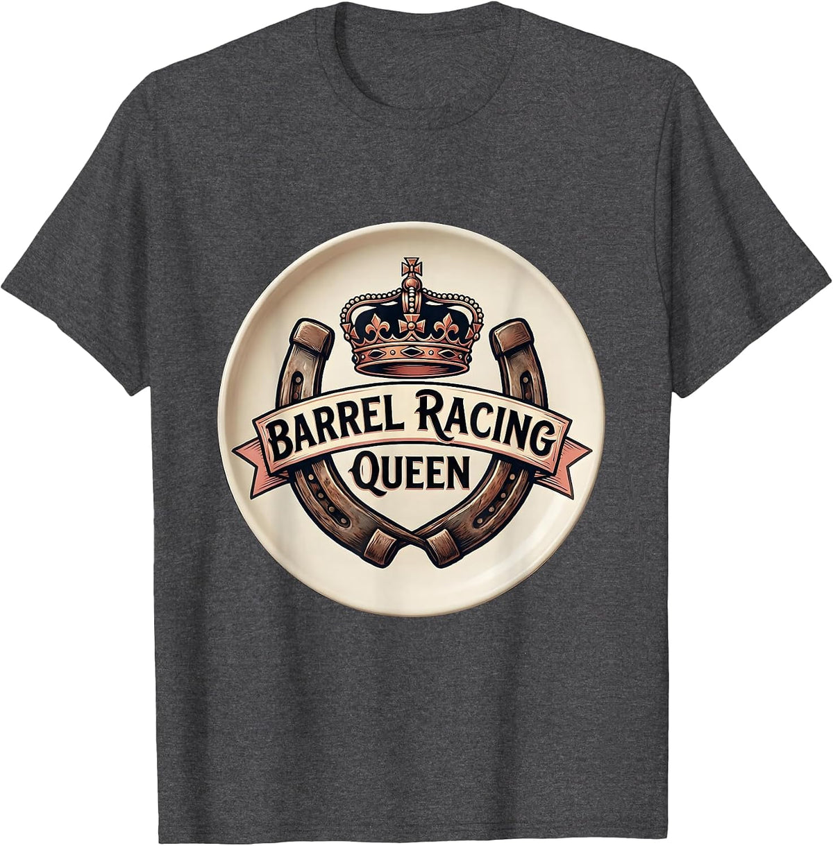 Barrel Racing Queen Cowgirl Rodeo Design T-Shirt - Dark Heather Grey