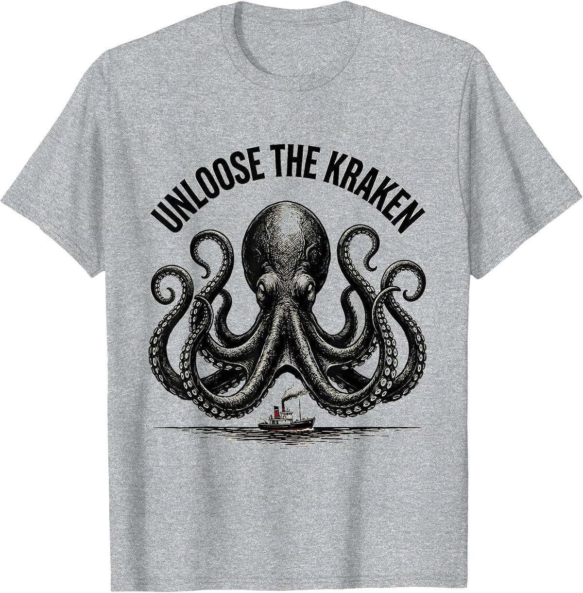Men's Unloose The Kraken Vintage Kraken Sea Monster Octopus Lover T-Shirt - Heather Grey