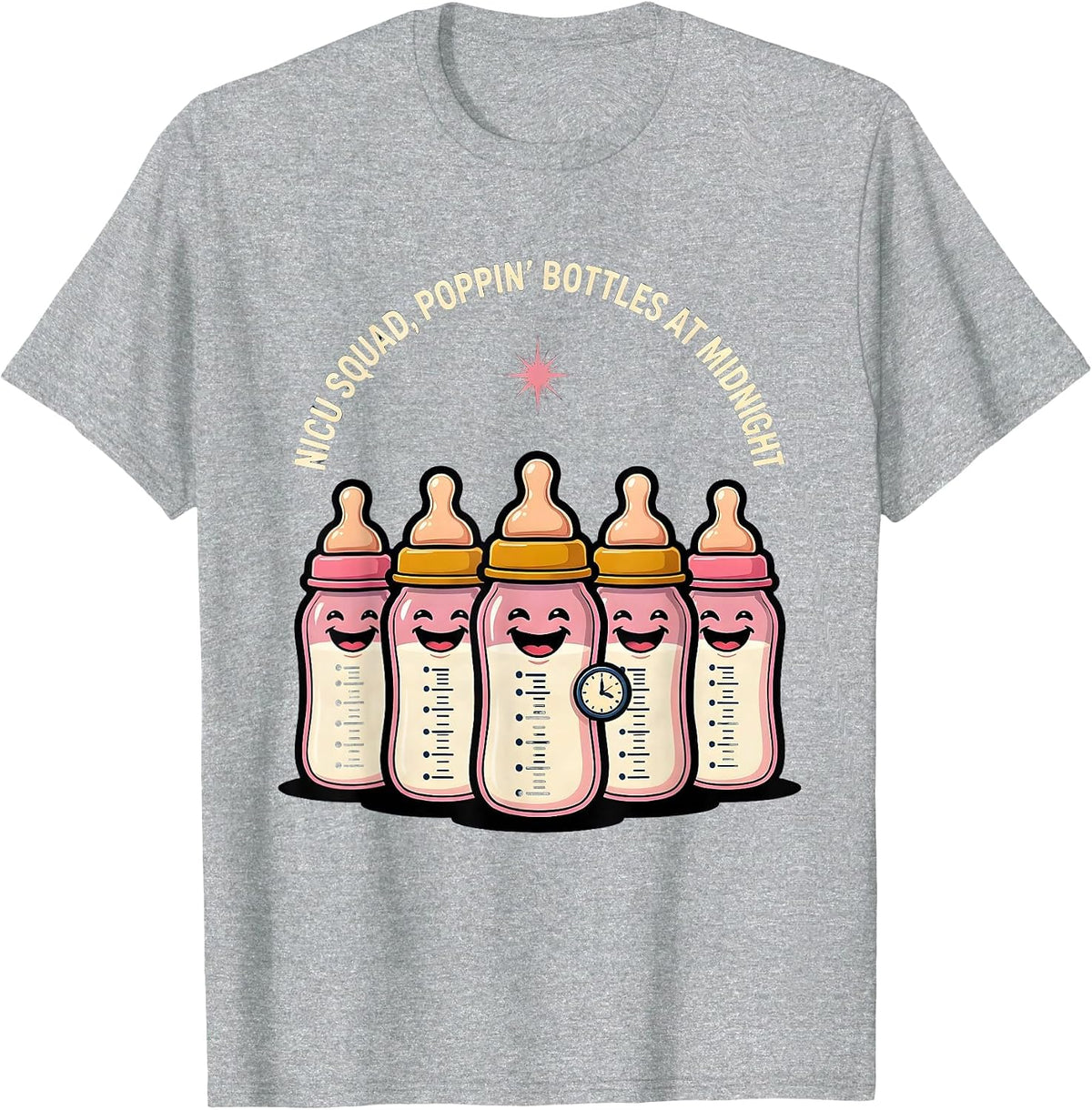 Men's NICU Squad Poppin Bottles At Midnight Nurse T-Shirt - Heather Grey