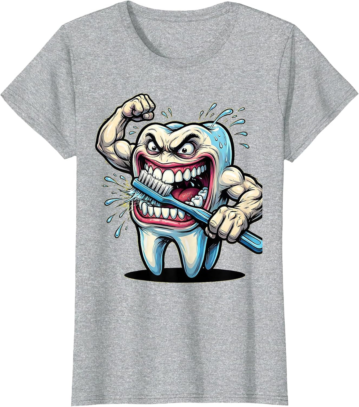 Women's Funny Tooth Brushing Its Own Teeth Graphic T-Shirt - Heather Grey