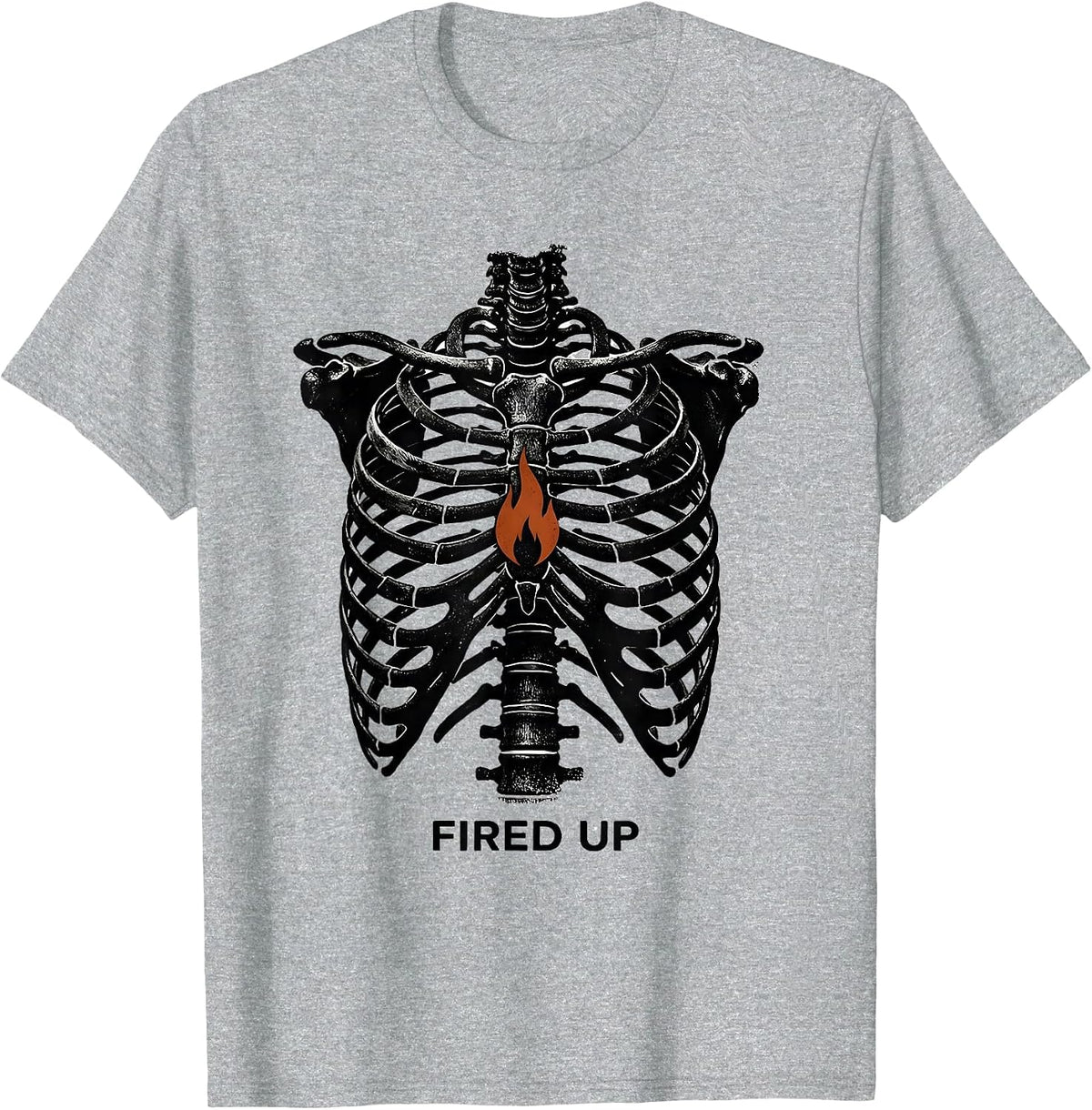 Men's Fired Up Rubber Stamp Skeleton Rib Cage Halloween Costume T-Shirt - Heather Grey