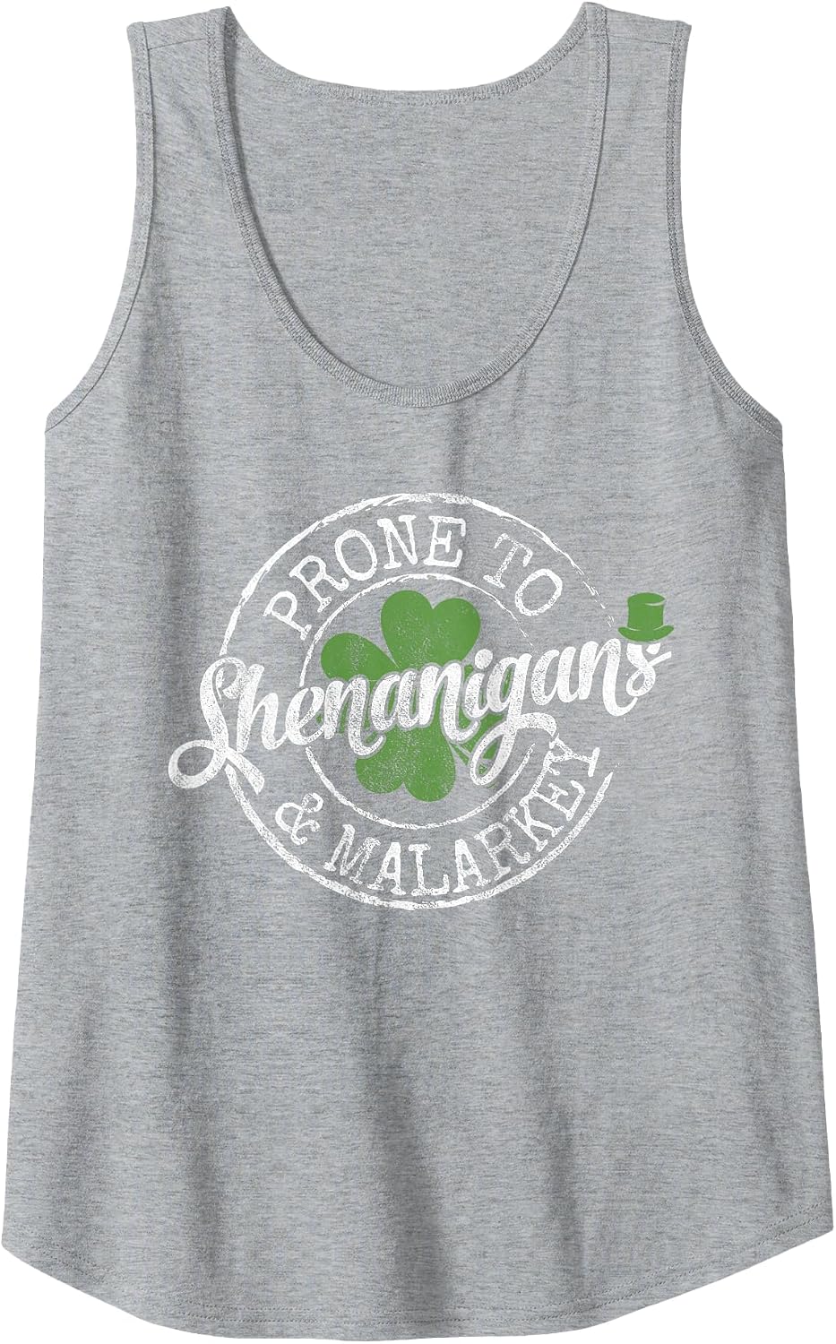 Prone to Shenanigans & Malarkey Fun Clovers St Patrick's Day Tank Top - Heather Grey