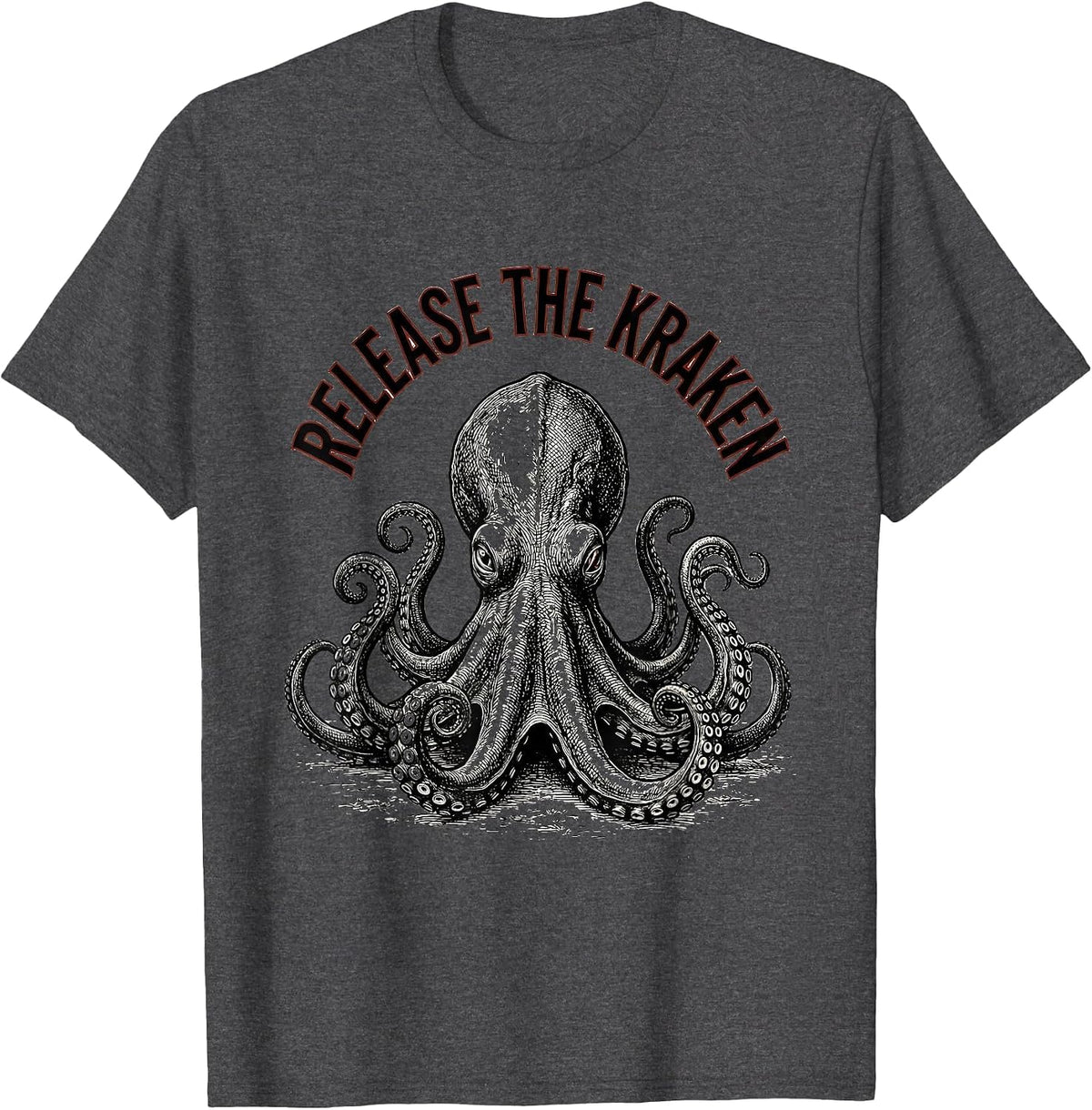 Release The Kraken Vintage Kraken Octopus Marine Biology T-Shirt - Dark Heather Grey