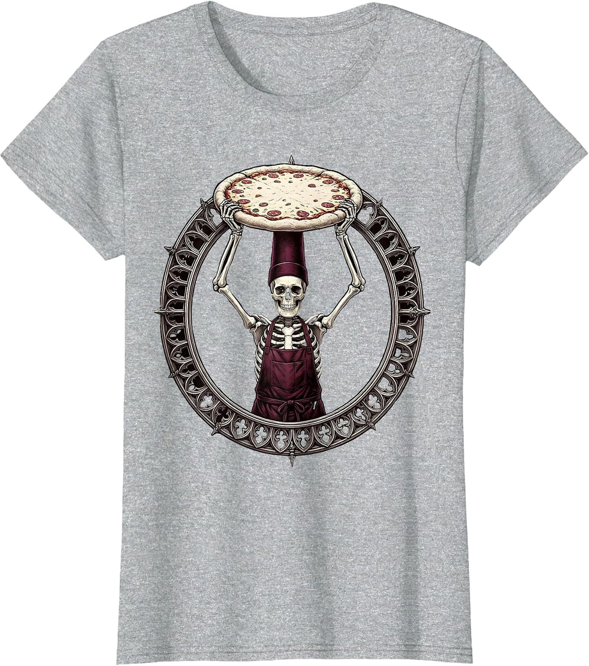 Women's Skeleton Chef Tossing Pizza Dough Illustration T-Shirt - Heather Grey
