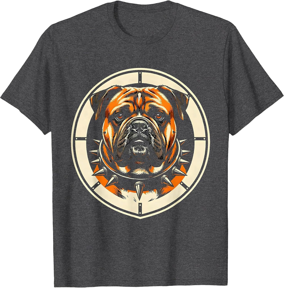 Men's Bull Mastiff Dog Spiked Collar Graphic Design T-Shirt - Dark Heather Grey
