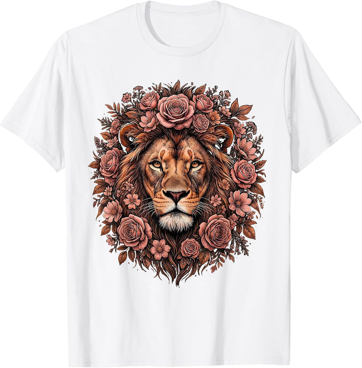 Men's Gigi Bold Lioness Floral Mane Graphic Design T-Shirt - White