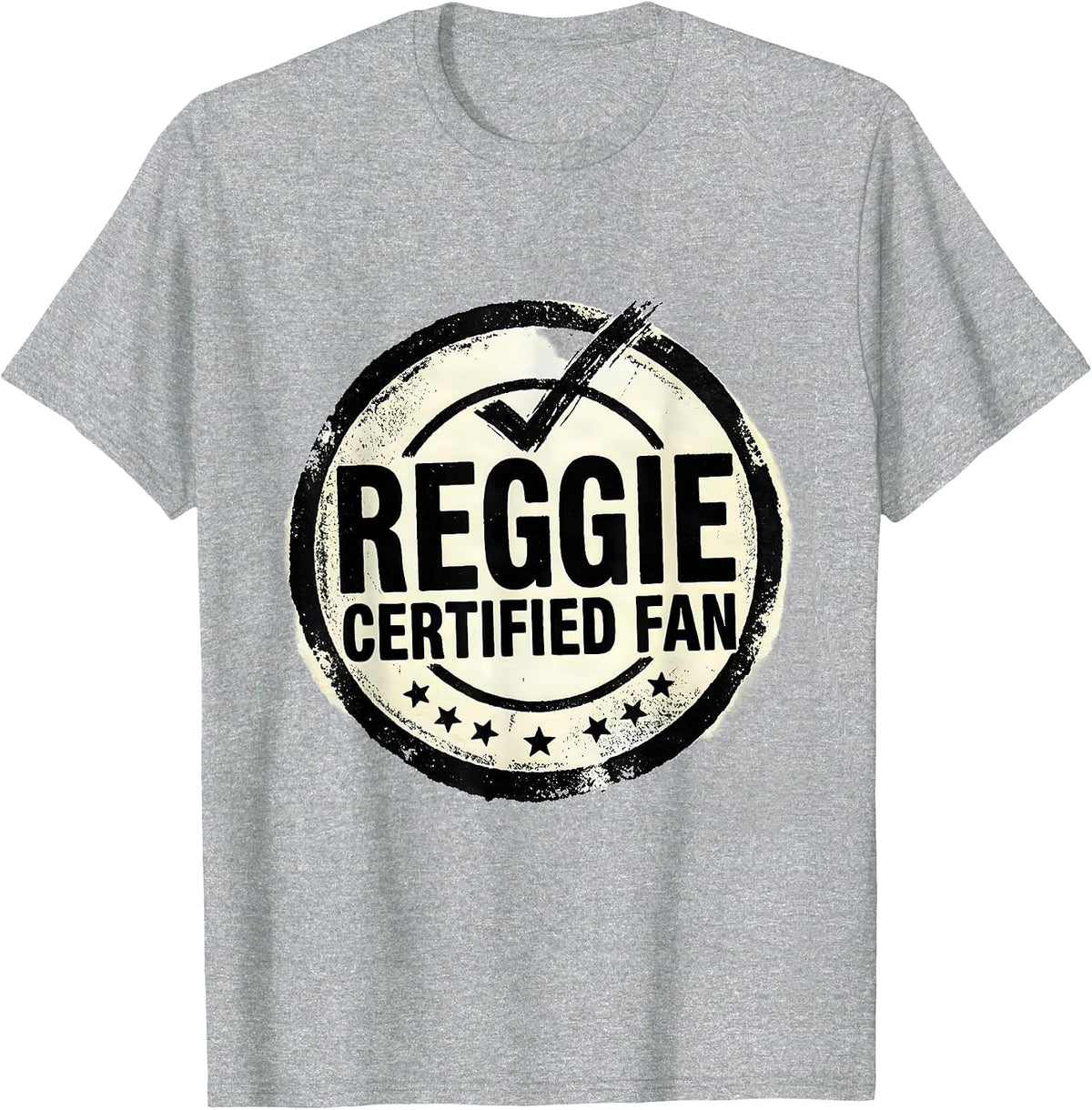 Men's REGGIE CERTIFIED FAN Rubber Stamp Grunge Vintage Style T-Shirt - Heather Grey
