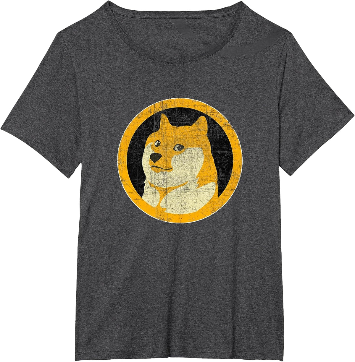 Dogecoin Doge Face Logo (Distressed) - Shiba Inu T-Shirt - Dark Heather Grey